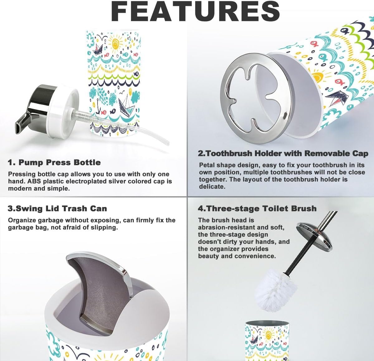 Bathroom Accessories Set 6 Pcs Durable Modern Decor