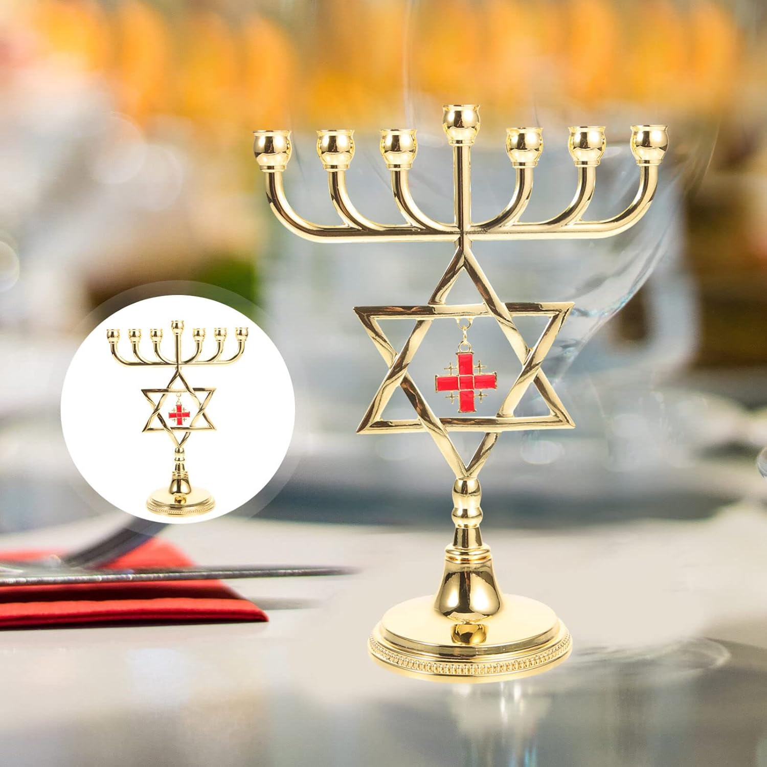 EXCEART 7-Branch Metal Candlestick Holder for Chanukah