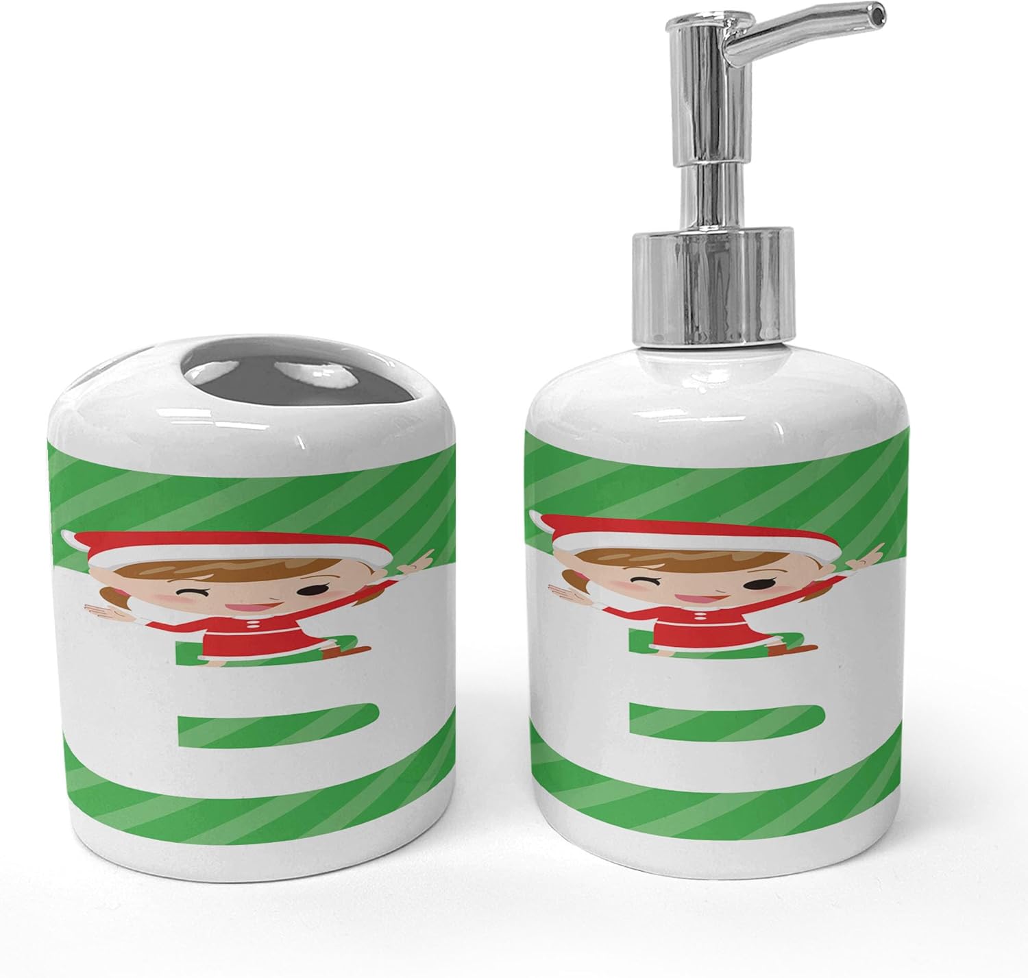 Ambesonne Christmas Alphabet Soap Dispenser and Toothbrush Holder Set