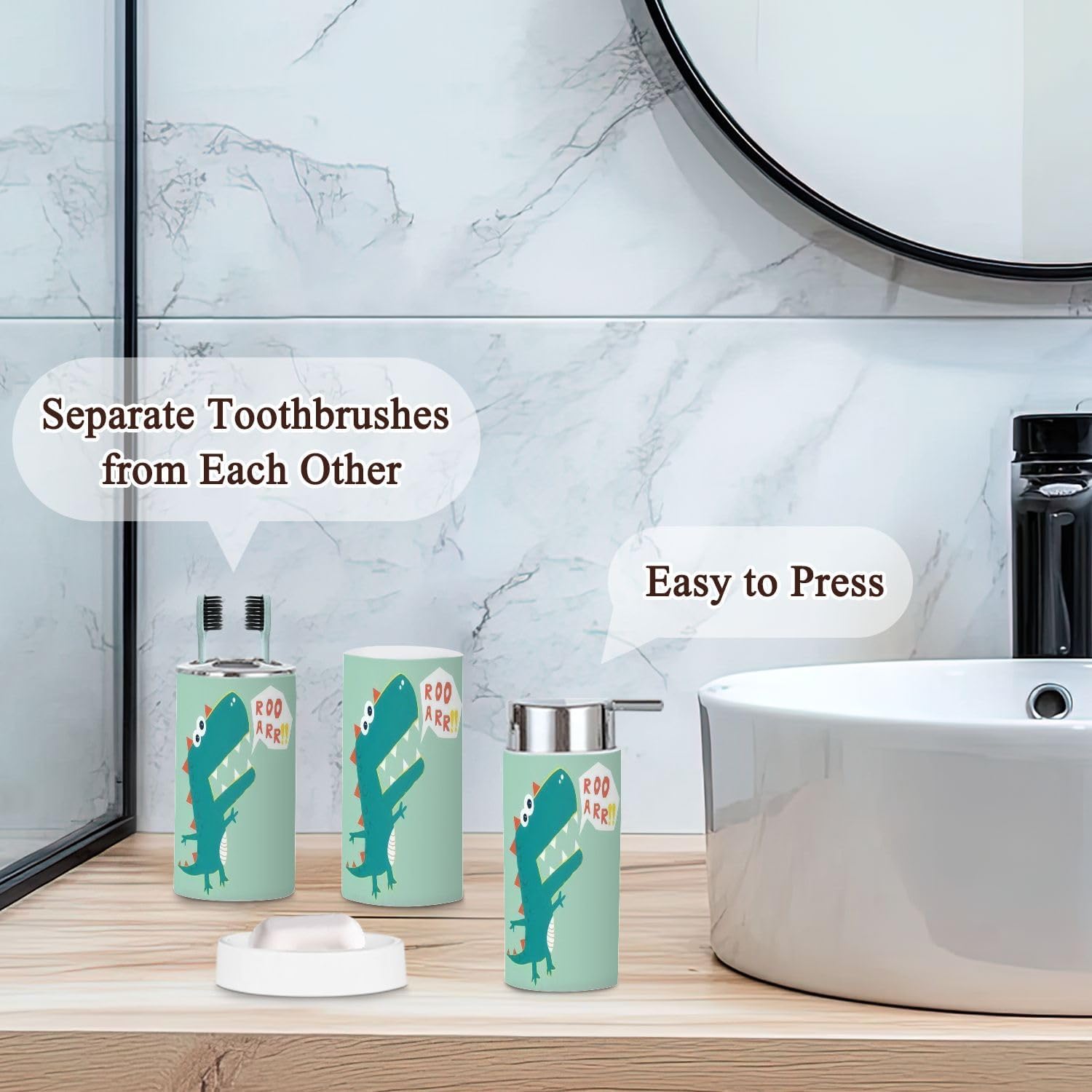 JBNJANKDAV Dinosaur-Themed 6-Piece Bath Accessories Set for Kids