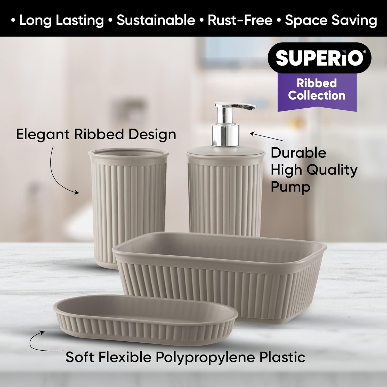 Elegant Taupe Bath Organizer Set with 4 Essential Pieces