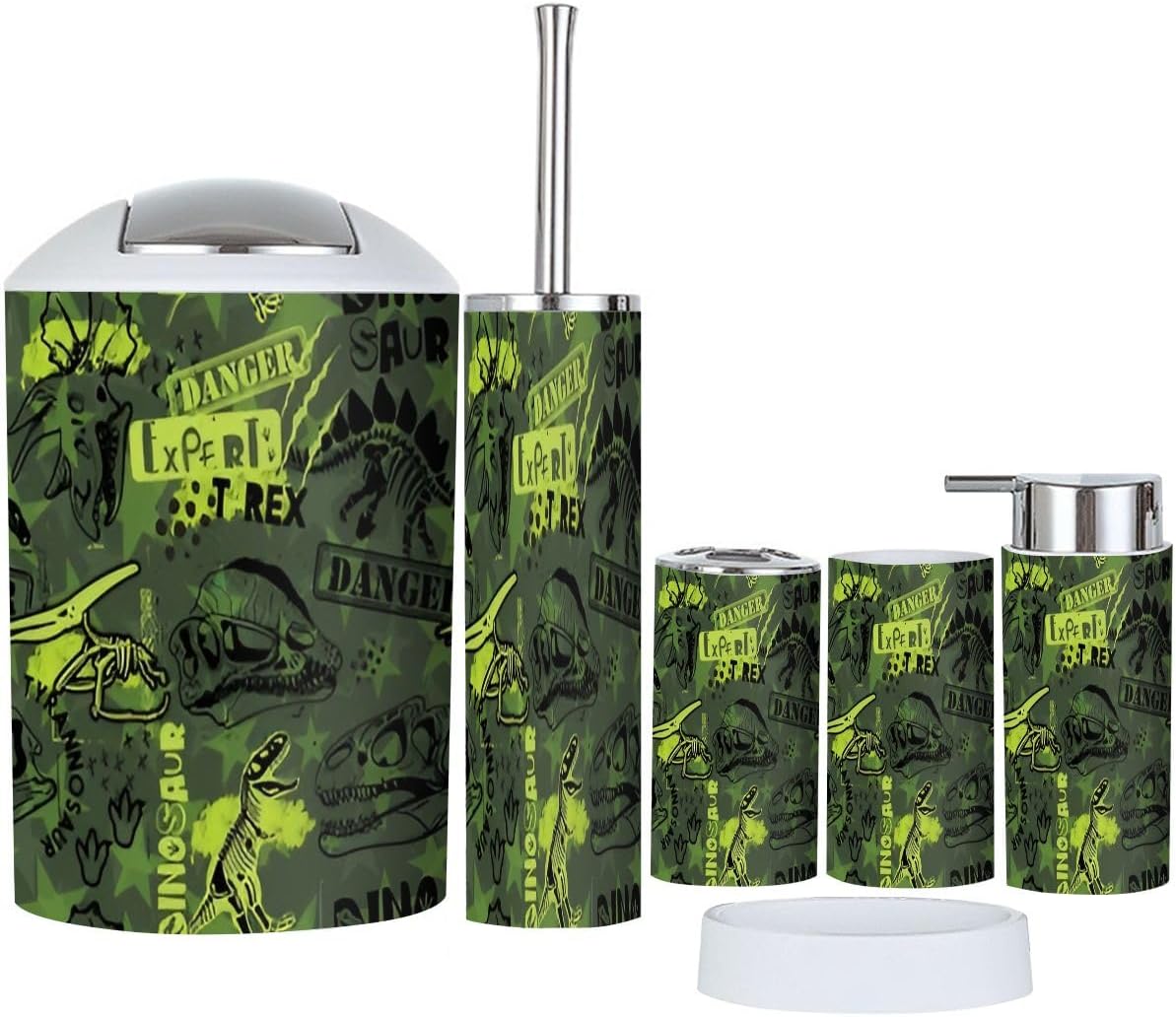 Bathroom Accessories Set 6 Pcs Durable Camouflage Dino Pattern Print