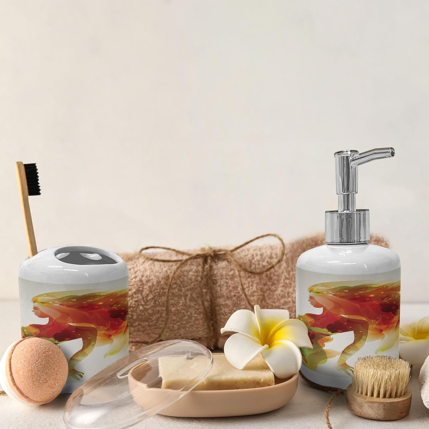 Charming Floral Dispenser Toothbrush Holder Set