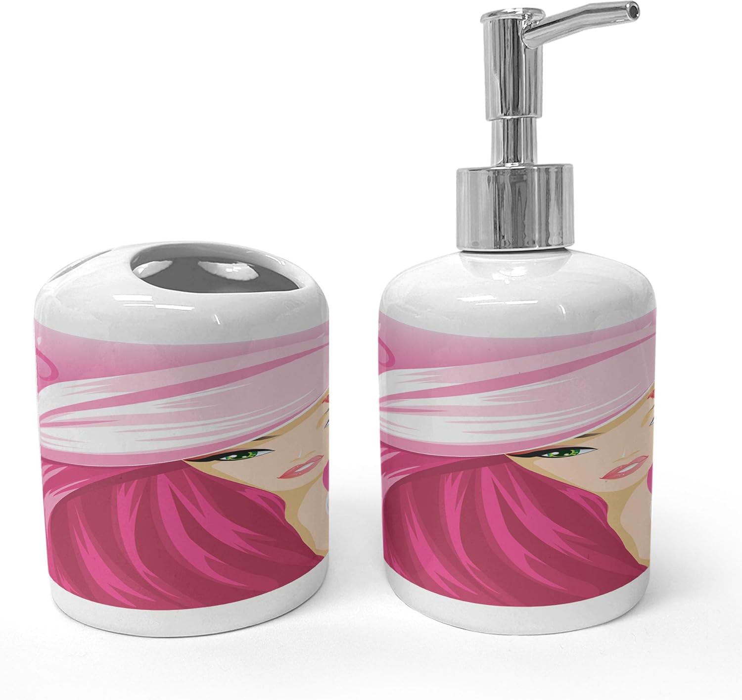 Feminine Soap Dispenser Toothbrush Holder Set