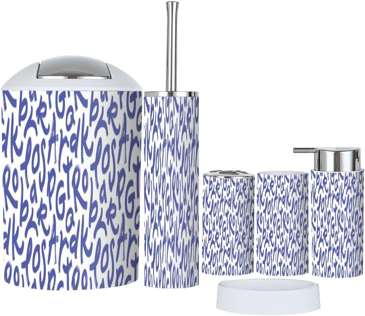 6 Piece Bathroom Accessory Set with Playful Alphabet Design