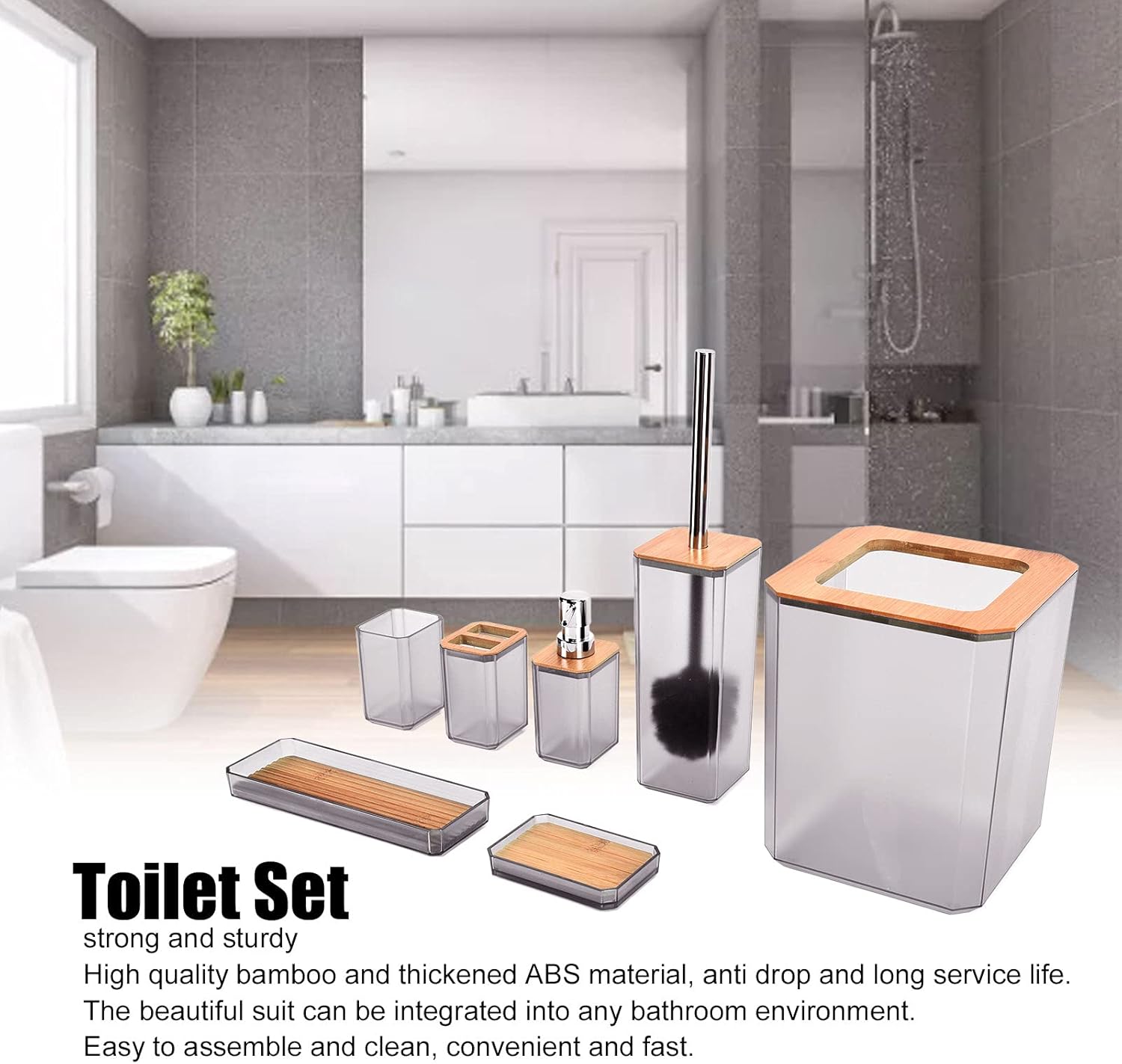 Topyond 7PCS Bamboo Bathroom Accessory Set