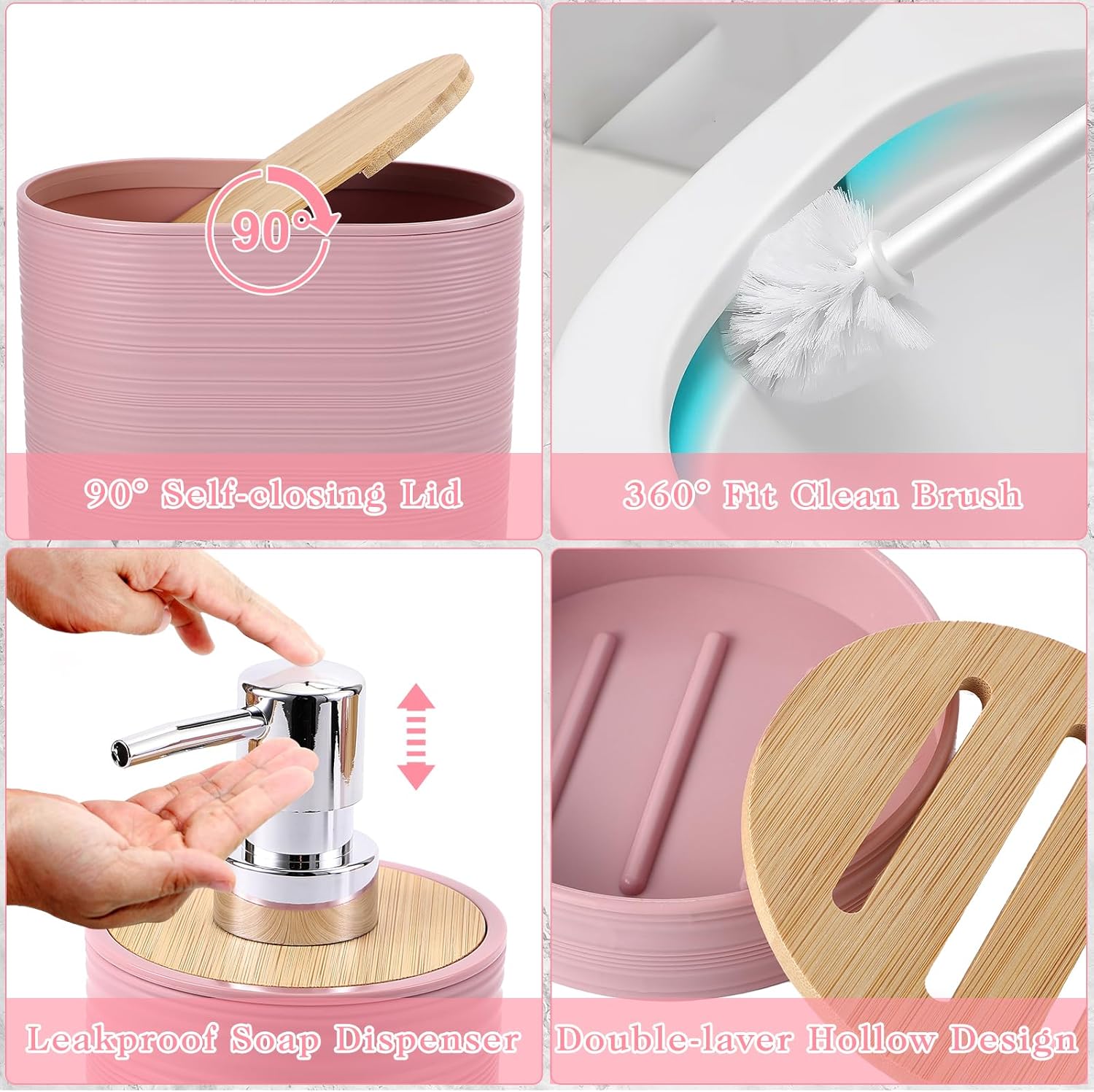 Bathroom Set - Pink Bathroom Accessories Set with Shower Curtain and Rugs