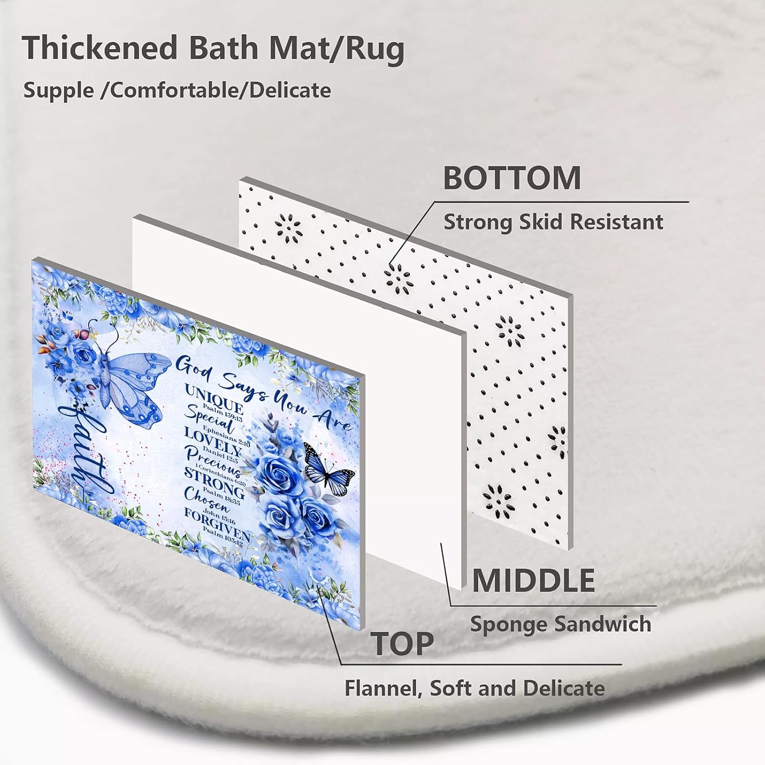 EMHOMEBlue Butterfly Inspirational Quotes 4-Piece Bathroom Set with Rugs Cover Mat