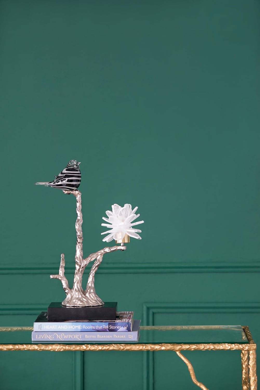 Aluminum Candle Holder with Marble Base Nature-Inspired Bird Figurine