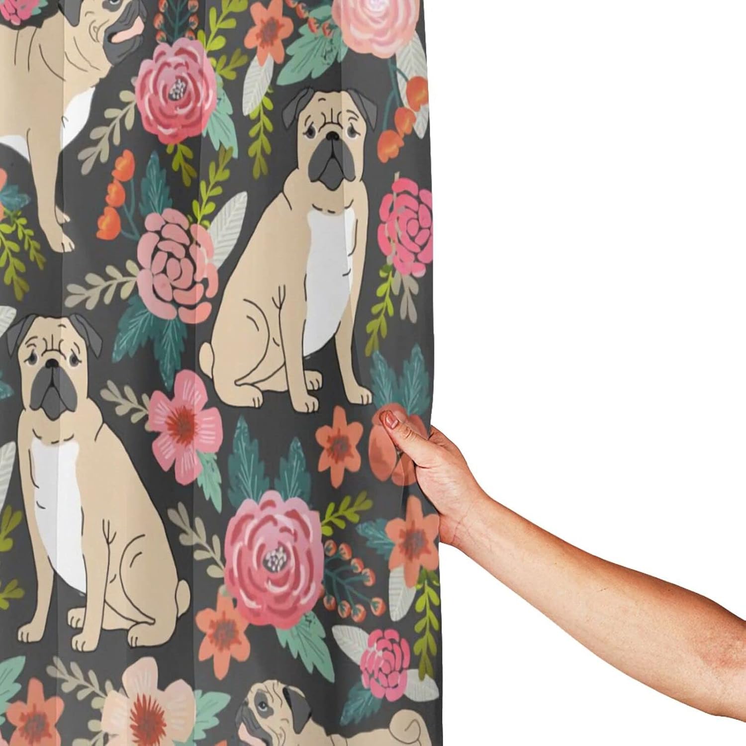 Xoeiran Farmhouse Florals Pug Dogs Shower Curtain 72x72 Inch