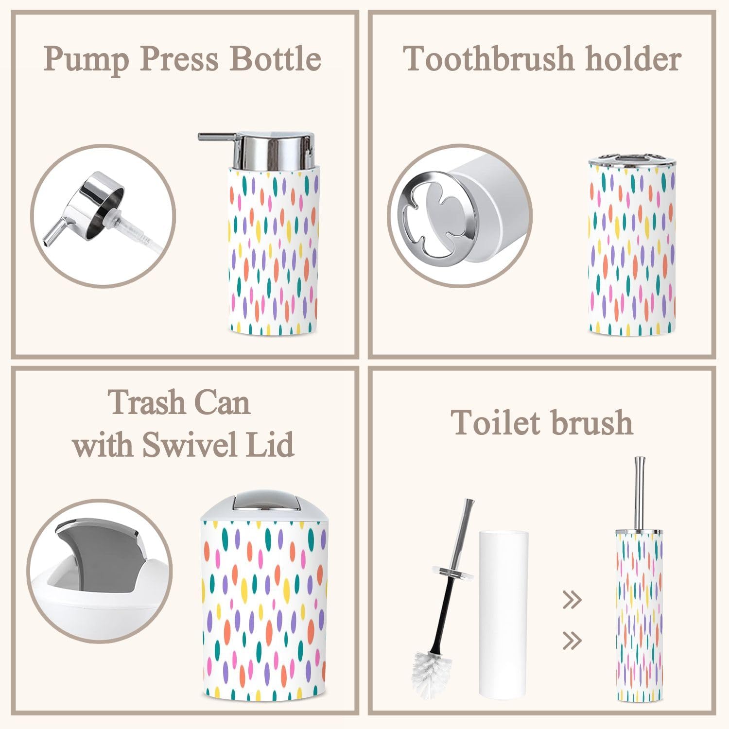 6 Piece Abstract Colorful Bathroom Accessories Set