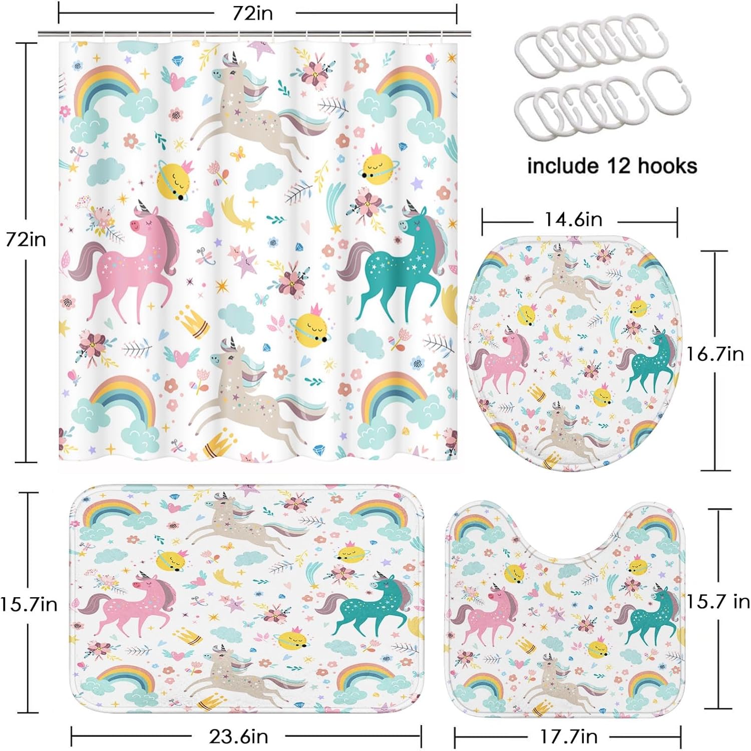 ArtSocket 4-Piece Rainbow Unicorns Bathroom Set