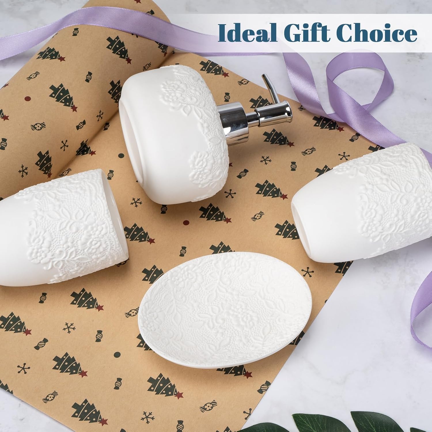Elegant ceramic white bathroom accessory set for a modern touch