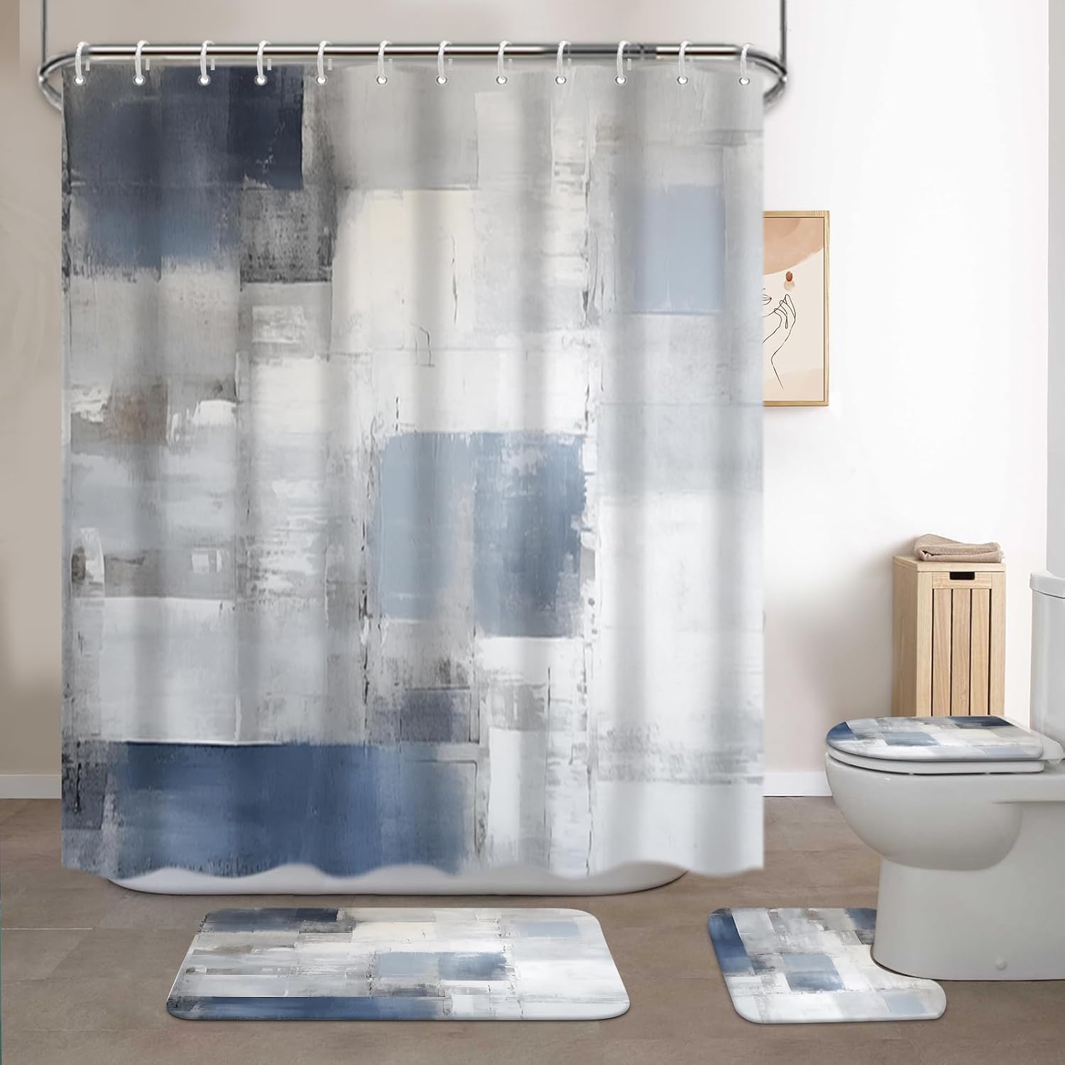 Lnond 4Pcs Bathroom Curtain Set with Rugs and Accessories