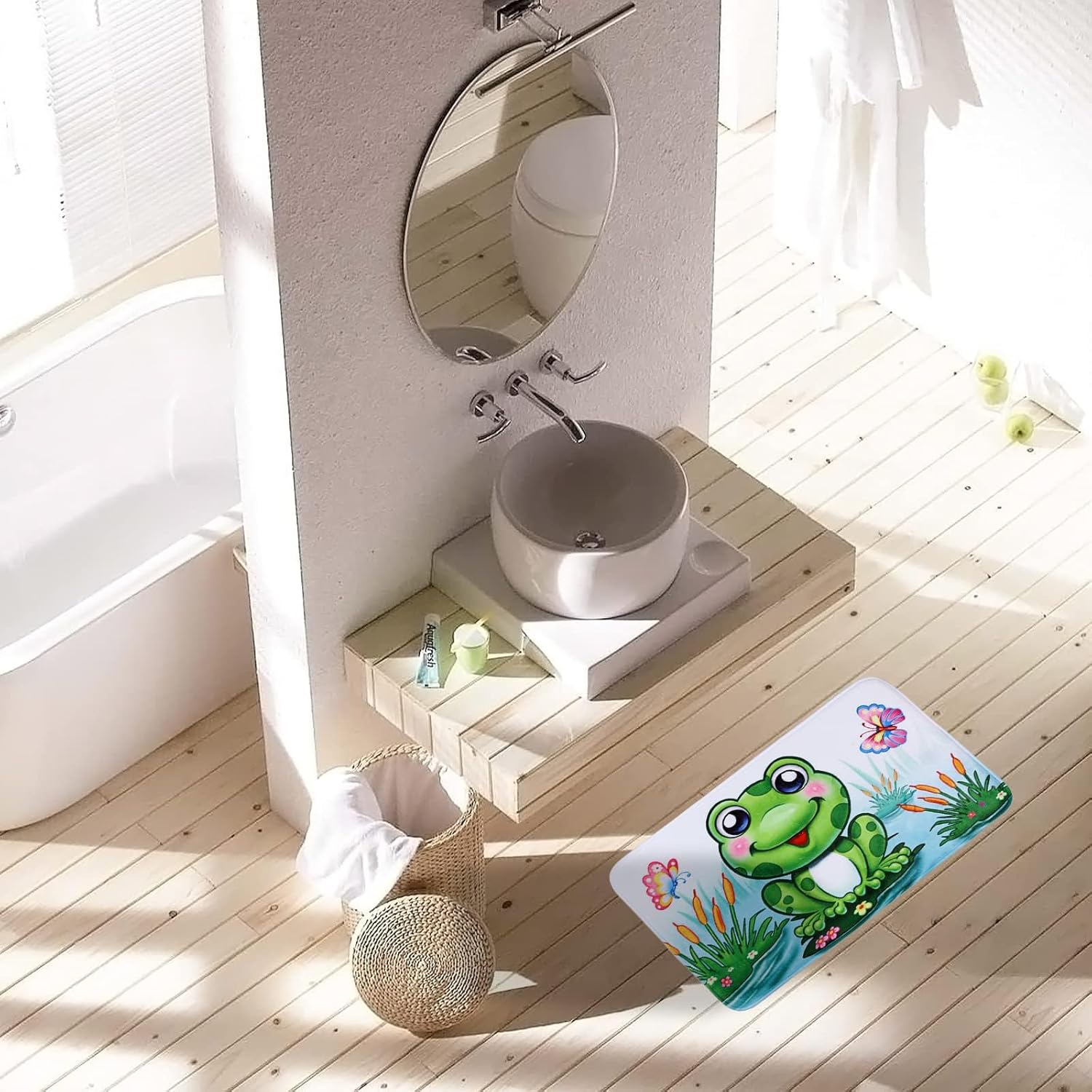 4Pcs Funny Frog Shower Curtain Set with Bathroom Mat for Home