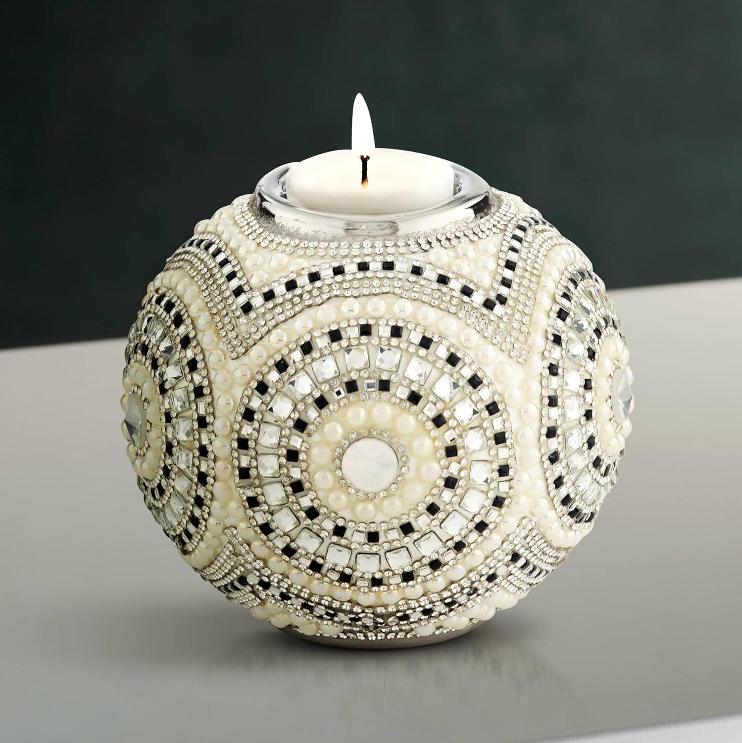 Beaded Silver Plated Tea Light Candle Holder 4 34