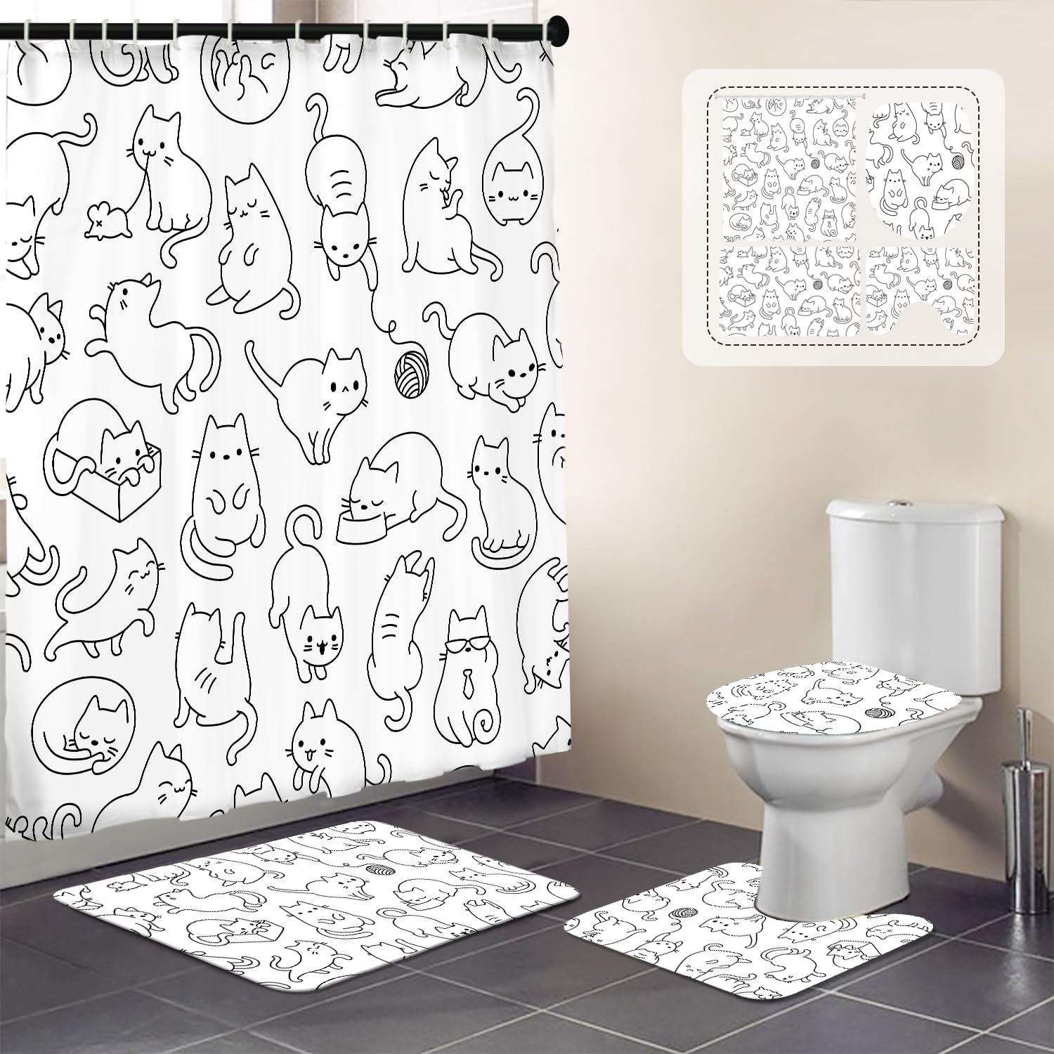 ICOSAMRO Cat-Themed Bathroom Set