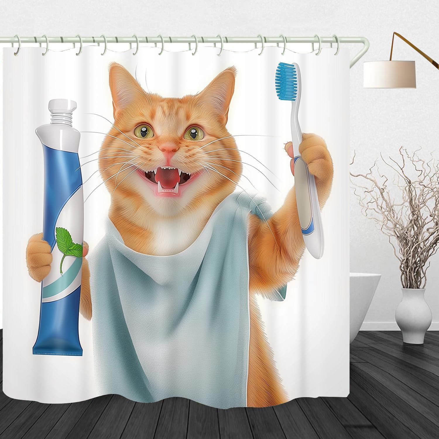 Vanzev Tabby Cat Shower Curtain Perfect Kids Fun