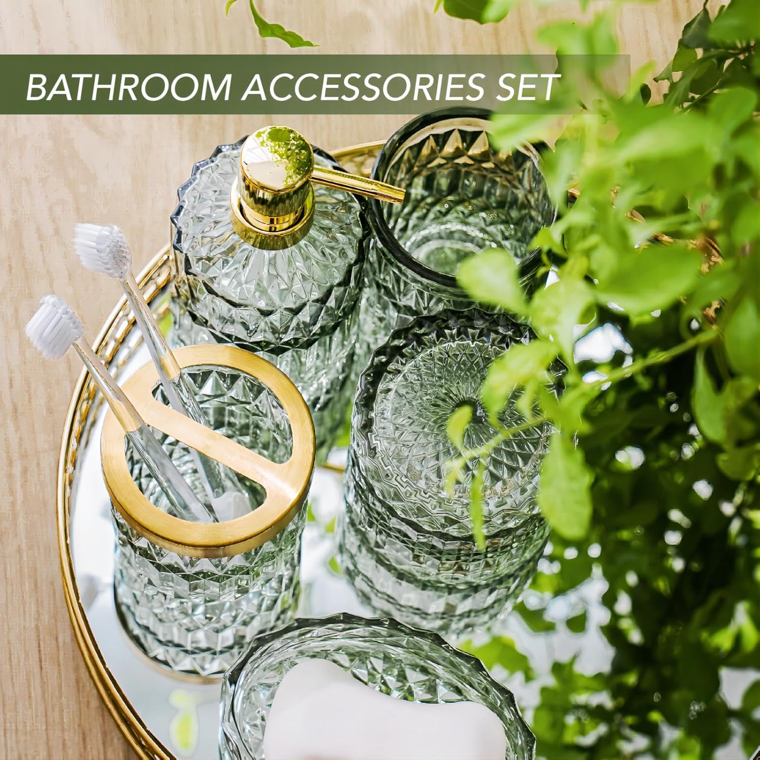 Stylish Glass Bathroom Set 5 Pcs for Home or Gift