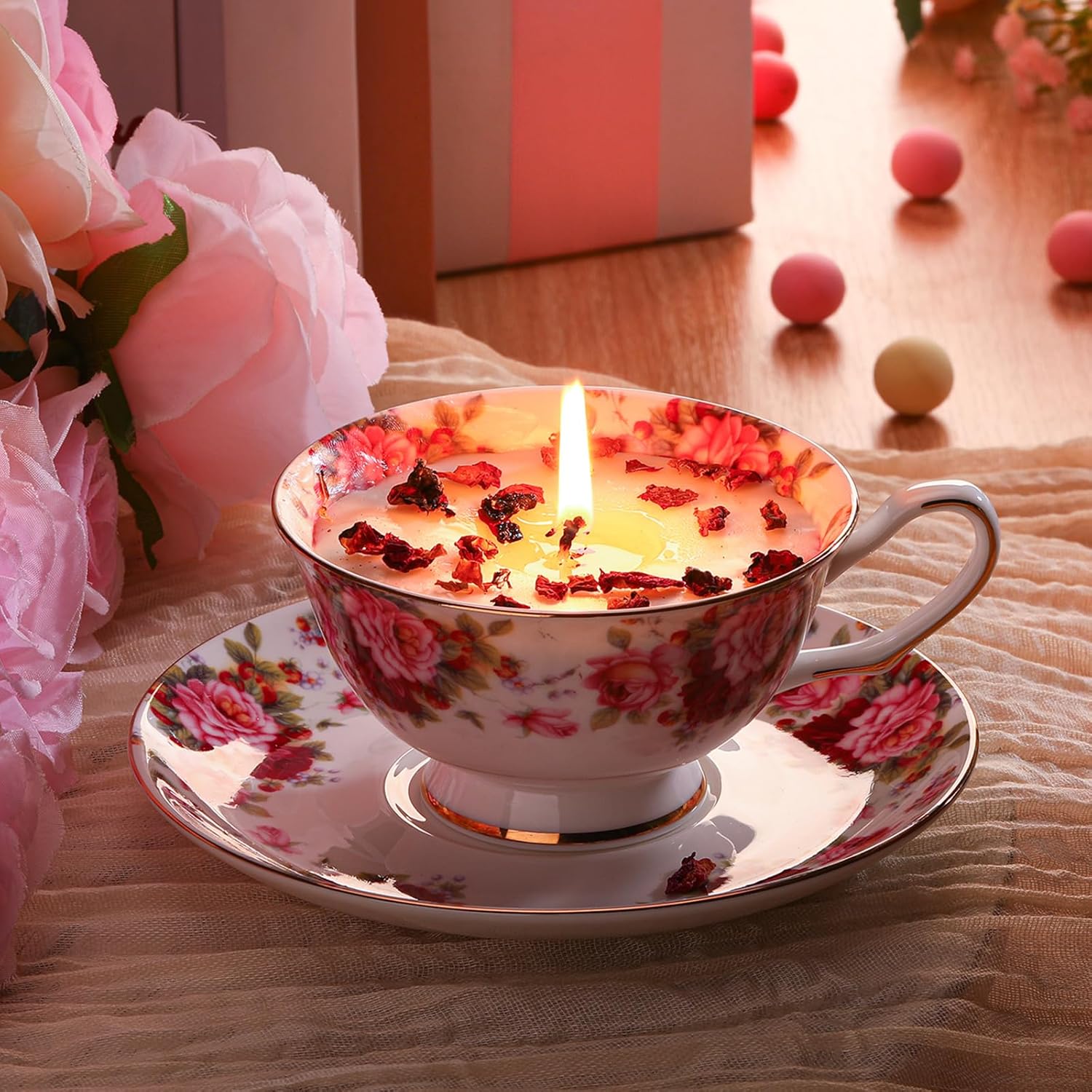 Floral Tea Cup Candle for Women Mothers Day Gift