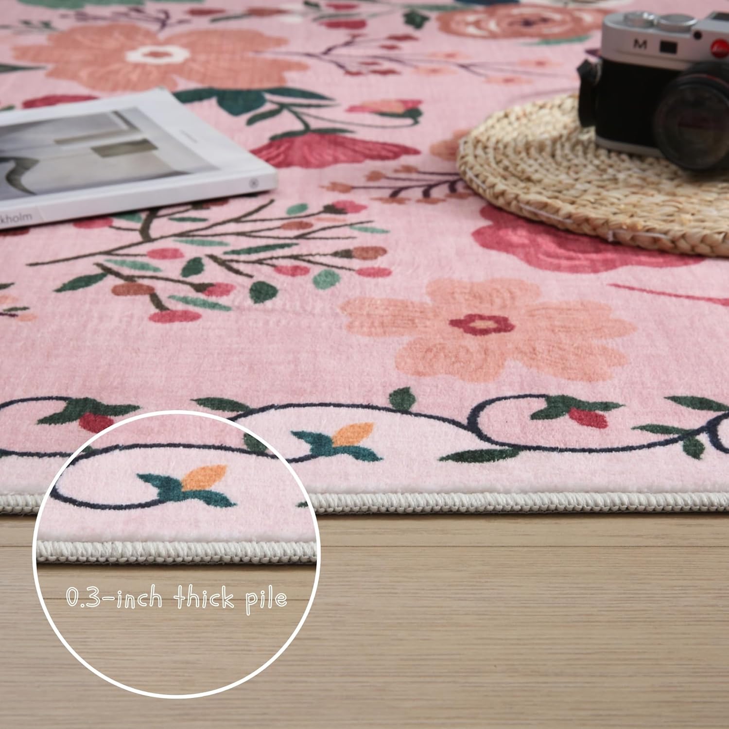 Washable 4x6 Boho Non-Slip Soft Area Rug Pink Living Room