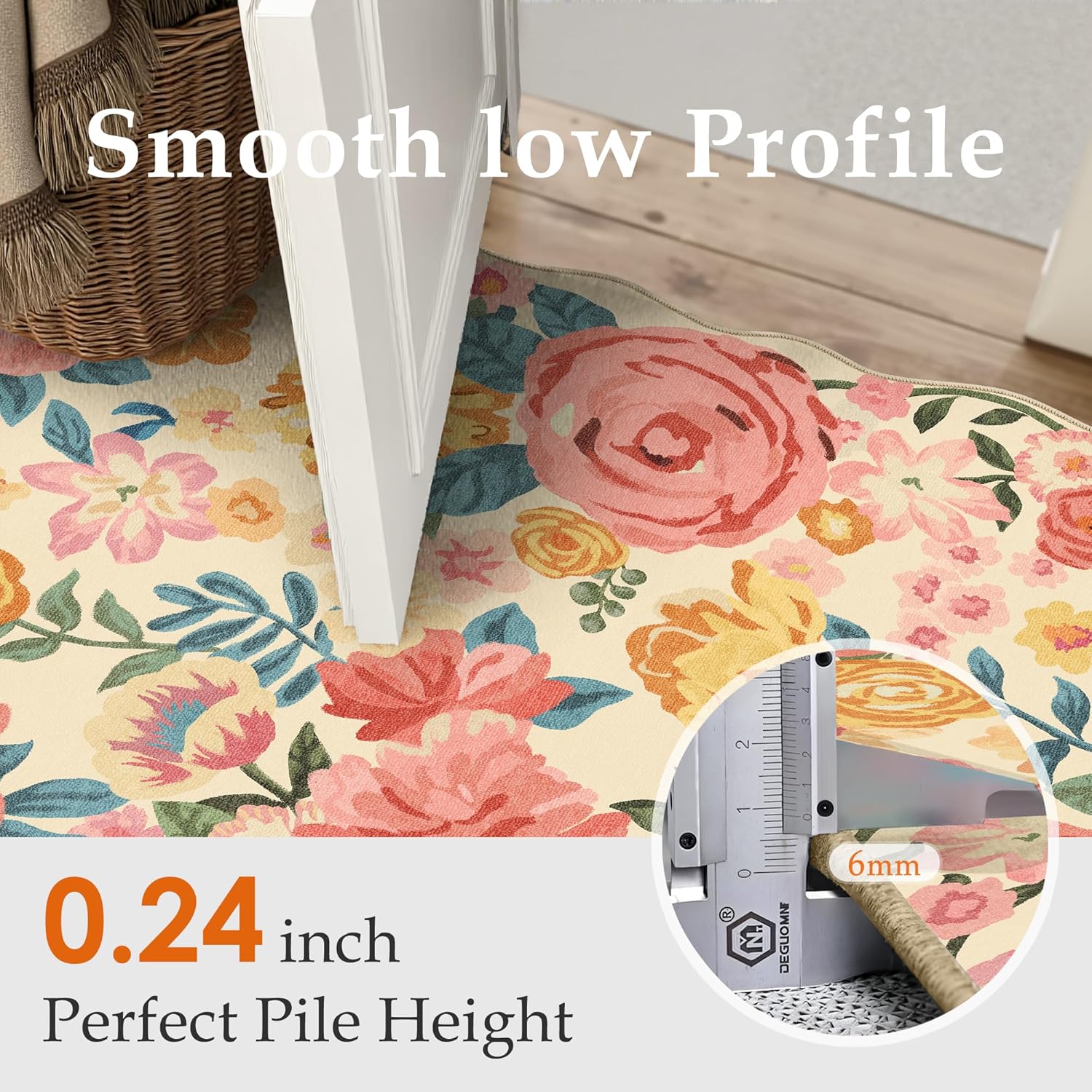 PureCozy Washable Floral 5x7 Area Rug Beige