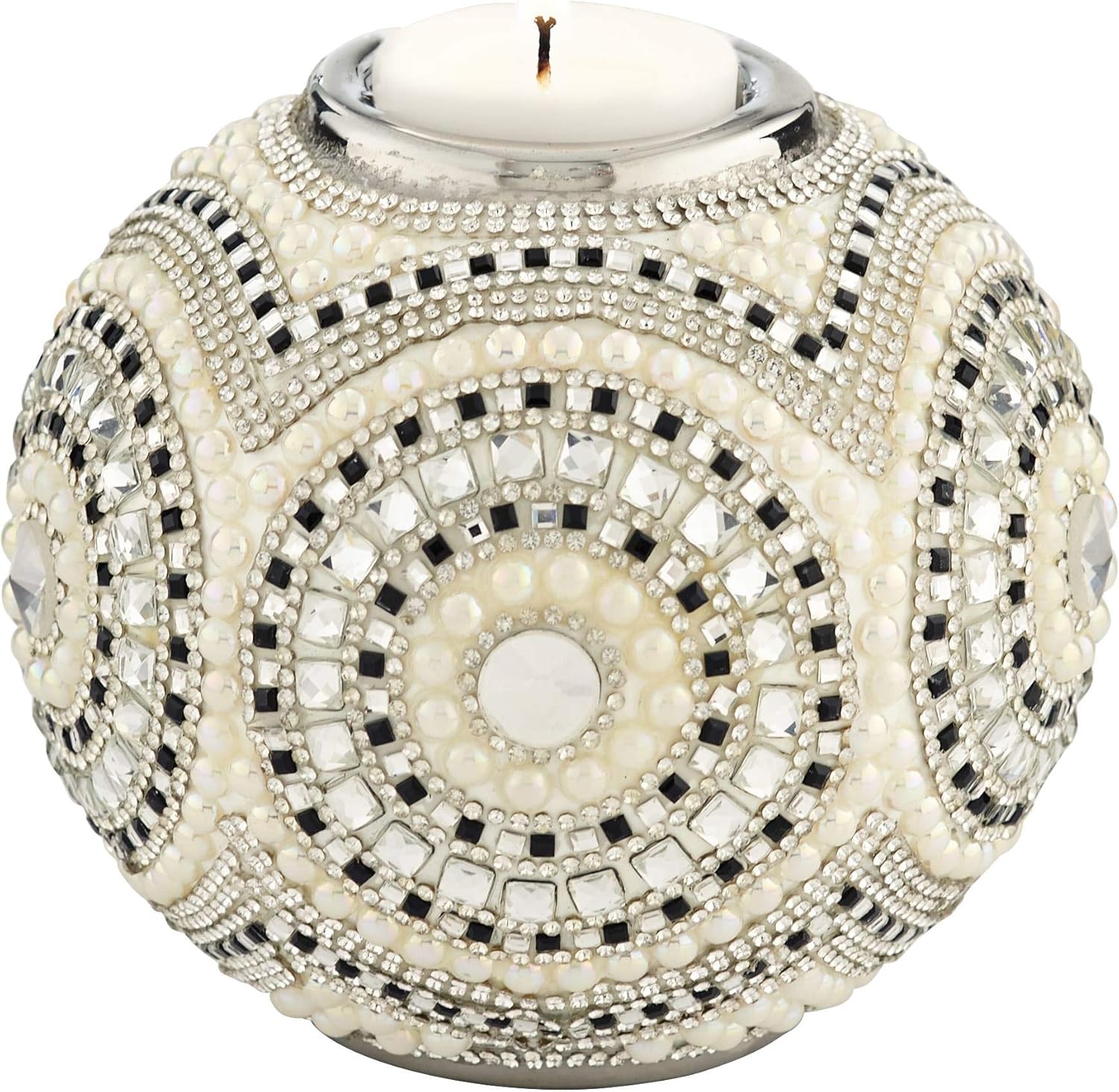 Beaded Silver Plated Tea Light Candle Holder 4 34