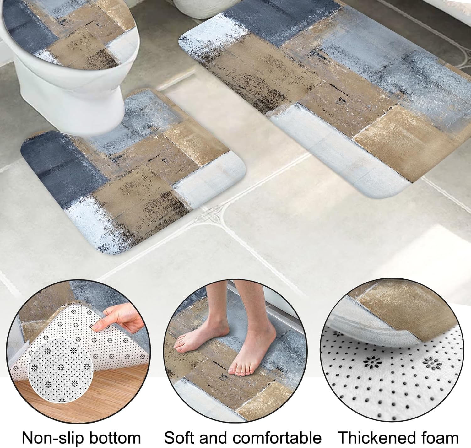Lnond 4Pcs Bathroom Accessory Set with Shower Curtain and Rugs