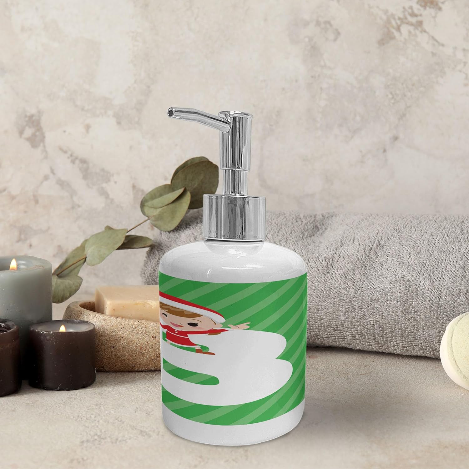 Ambesonne Christmas Alphabet Soap Dispenser and Toothbrush Holder Set