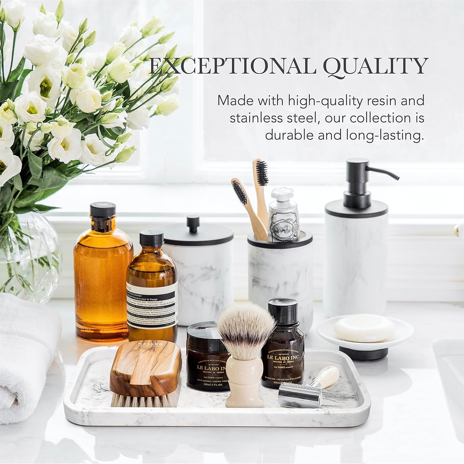 Elegant Marble Matte Black Bathroom Set