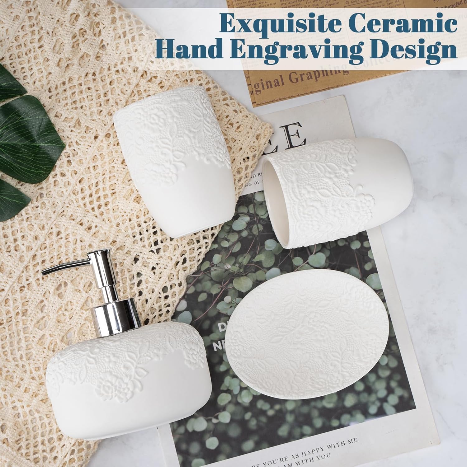 Elegant ceramic white bathroom accessory set for a modern touch