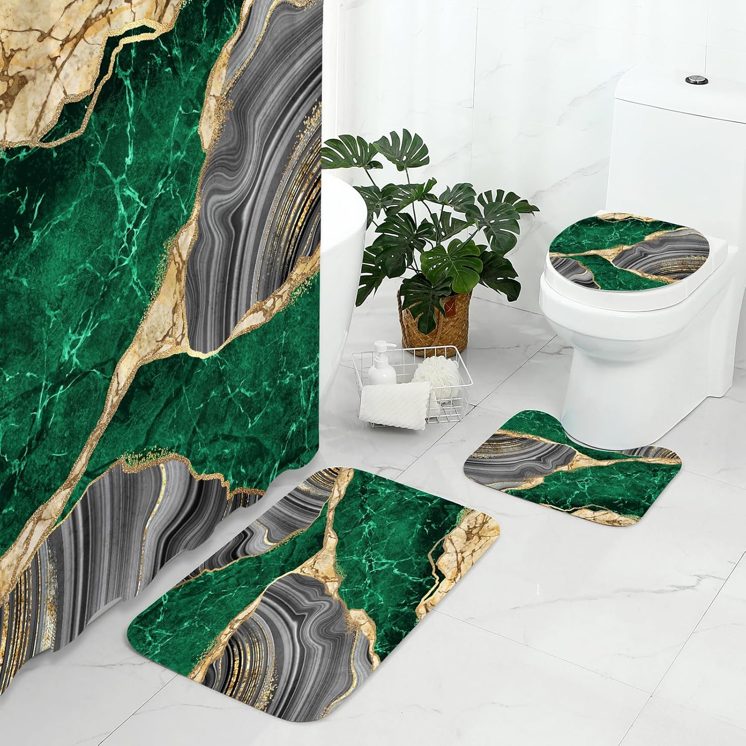 Elegance 4-Piece Marble Shower Curtain Set