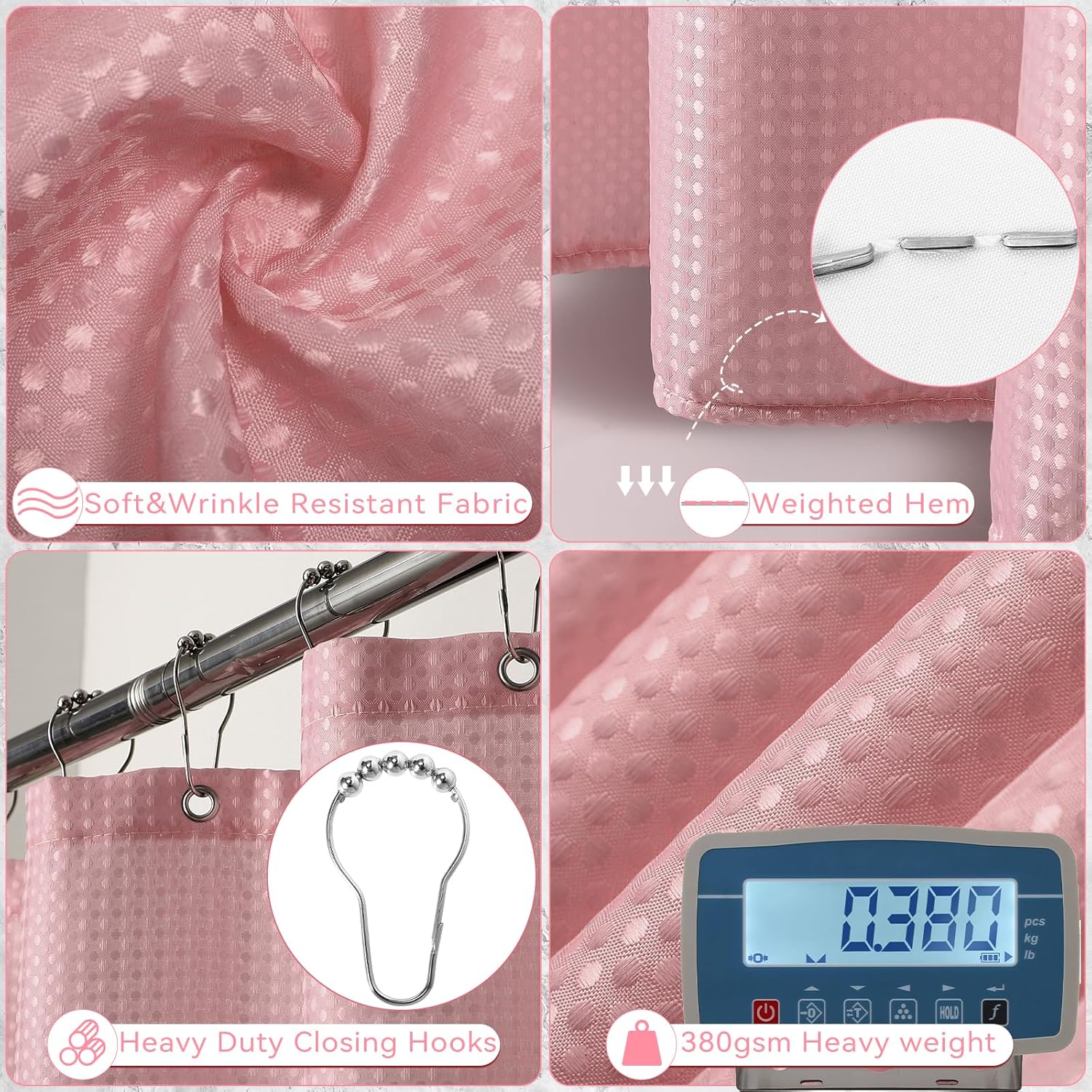 Bathroom Set - Pink Bathroom Accessories Set with Shower Curtain and Rugs