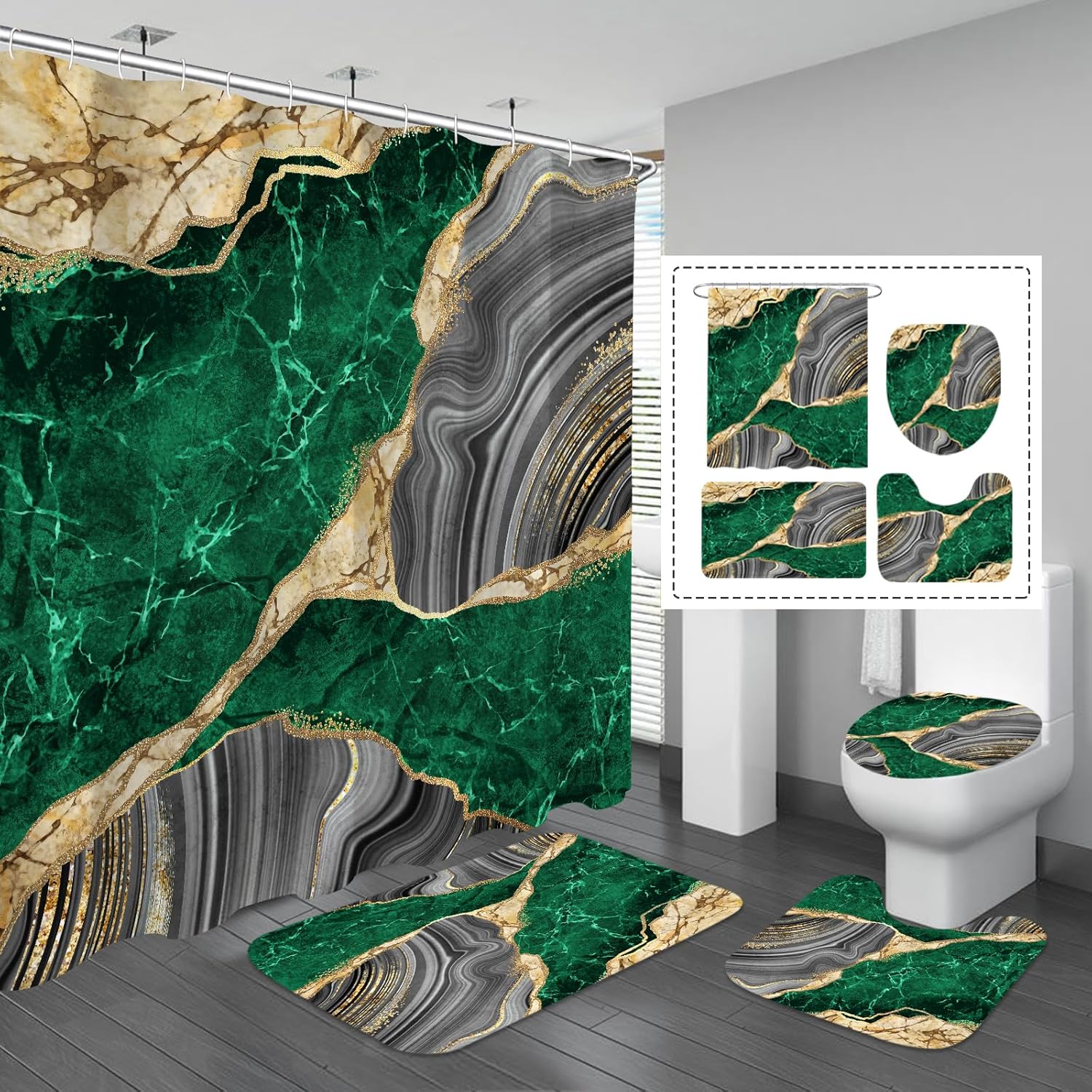 Elegance 4-Piece Marble Shower Curtain Set