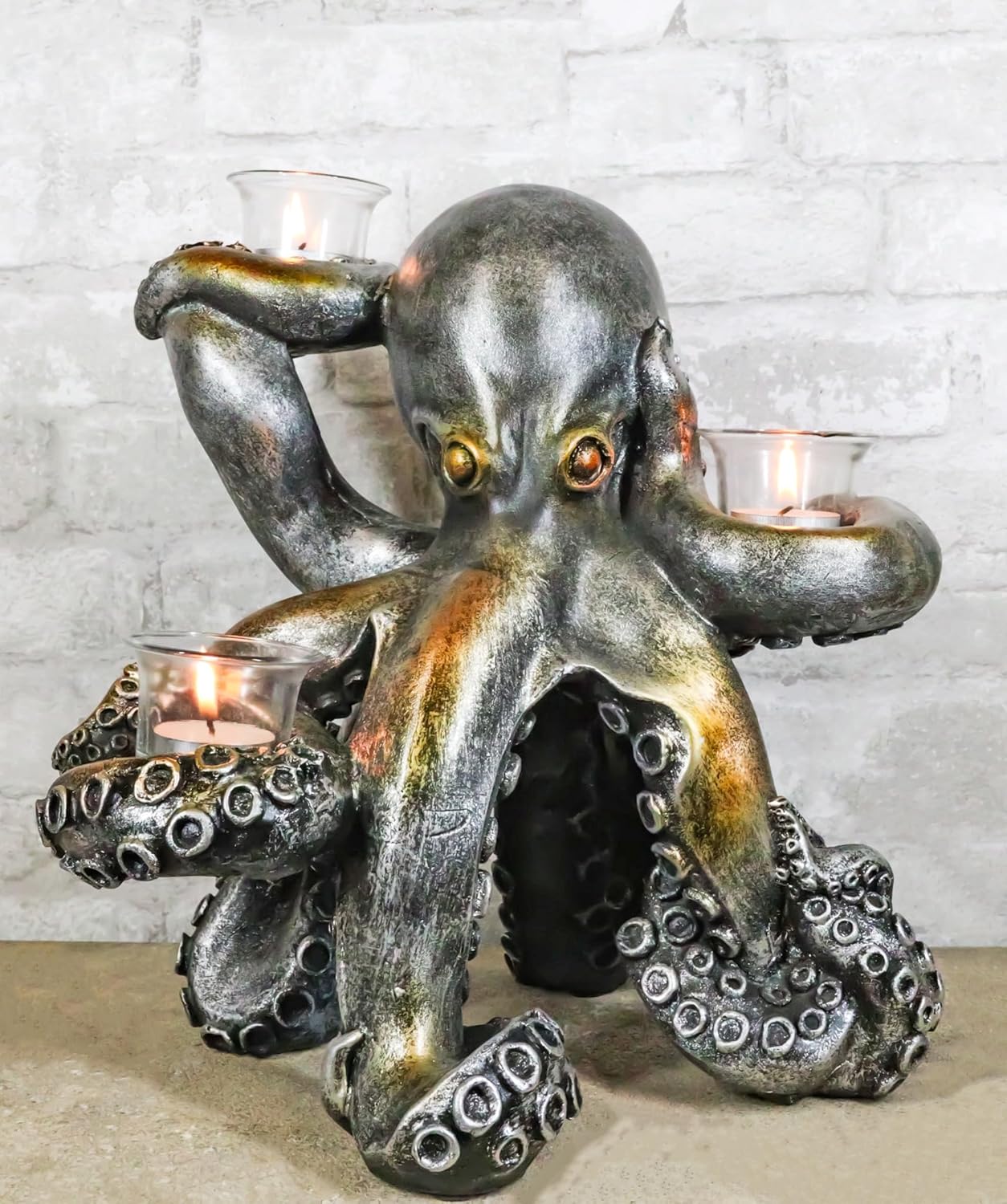 Ebros Rustic Holiday Octopus Candle Holder Statue 125 H