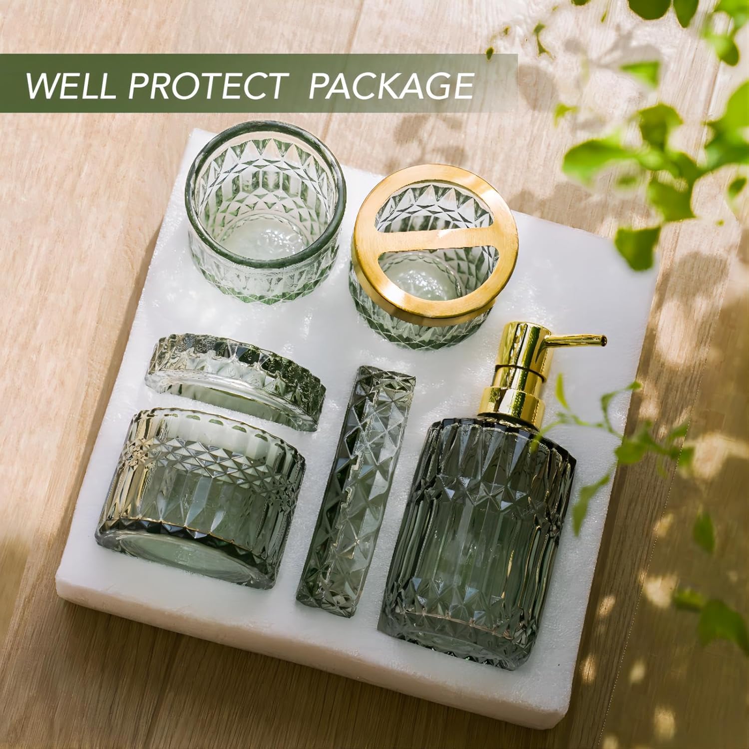 Stylish Glass Bathroom Set 5 Pcs for Home or Gift