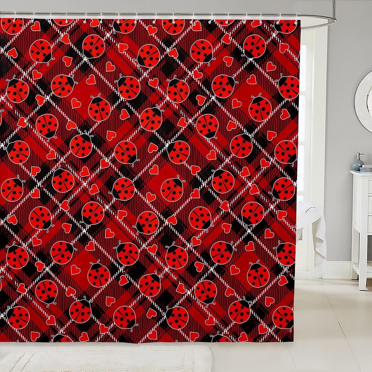 Jeje Red Ladybugs Bath curtains with ladybugs design