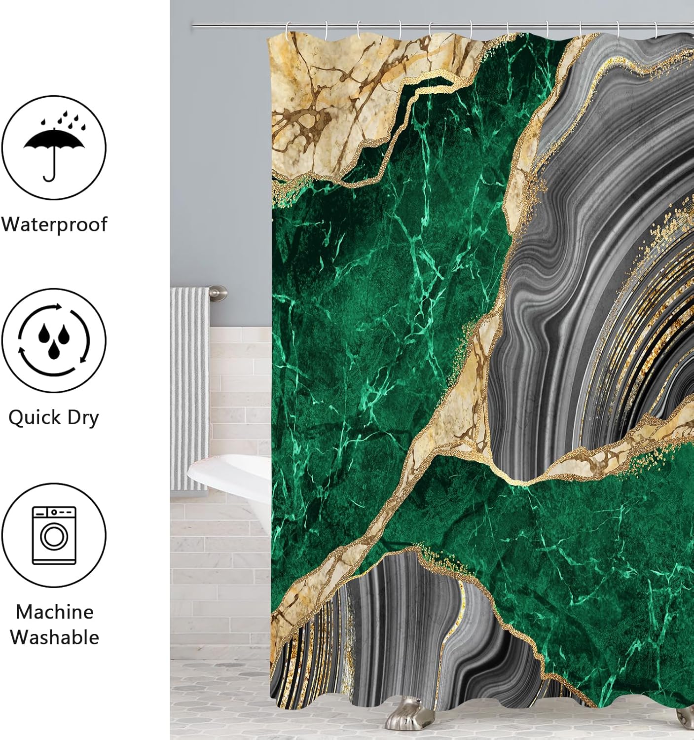 Elegance 4-Piece Marble Shower Curtain Set