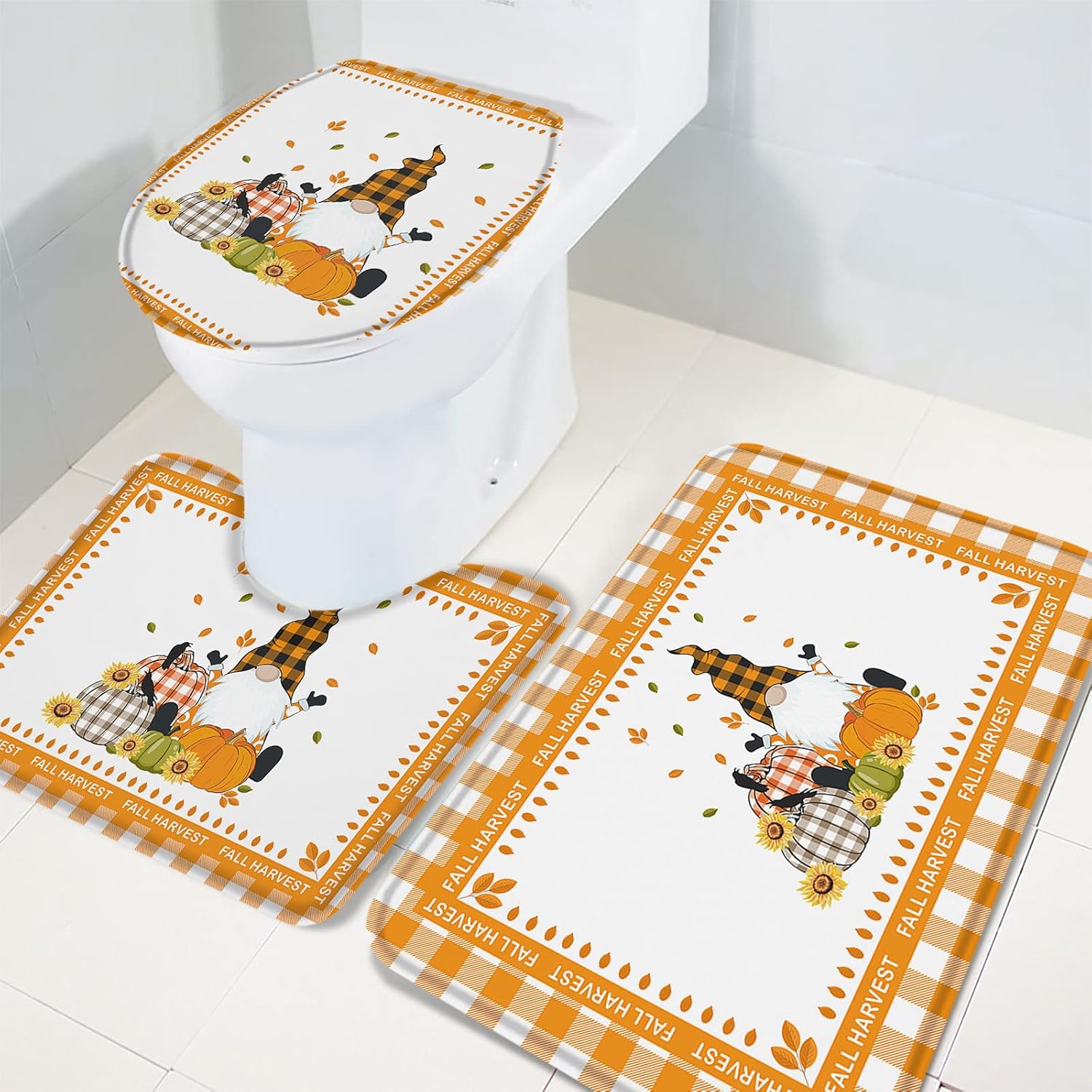 Perfect 3-Piece Bath Rug Set for autumn Multi-Use Non-SlipMat
