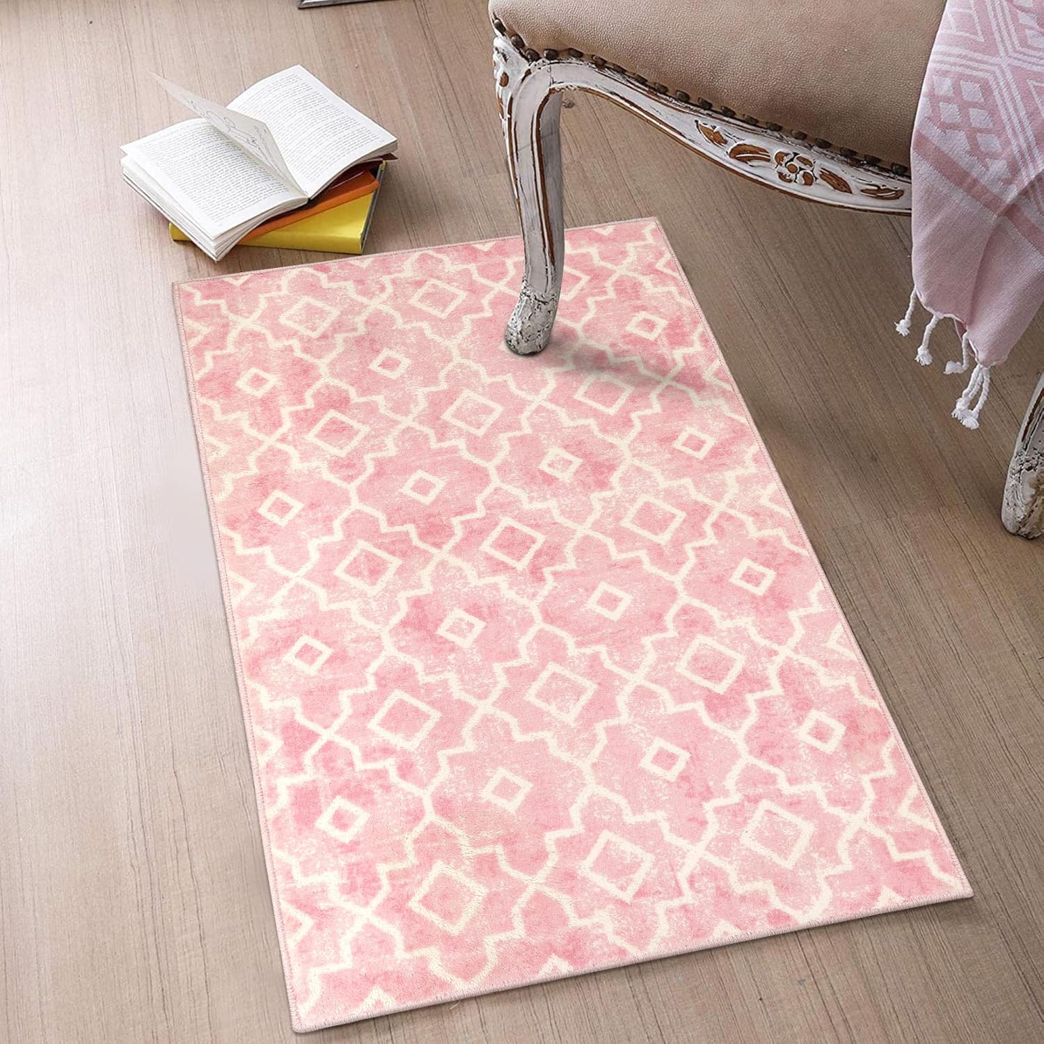 Moroccan Trendy Moroccan Washable Area Rug Small Pink Rug