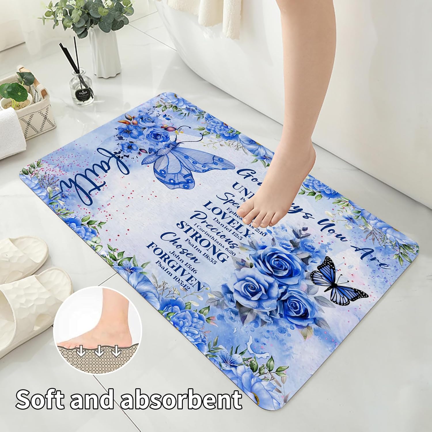 EMHOMEBlue Butterfly Inspirational Quotes 4-Piece Bathroom Set with Rugs Cover Mat