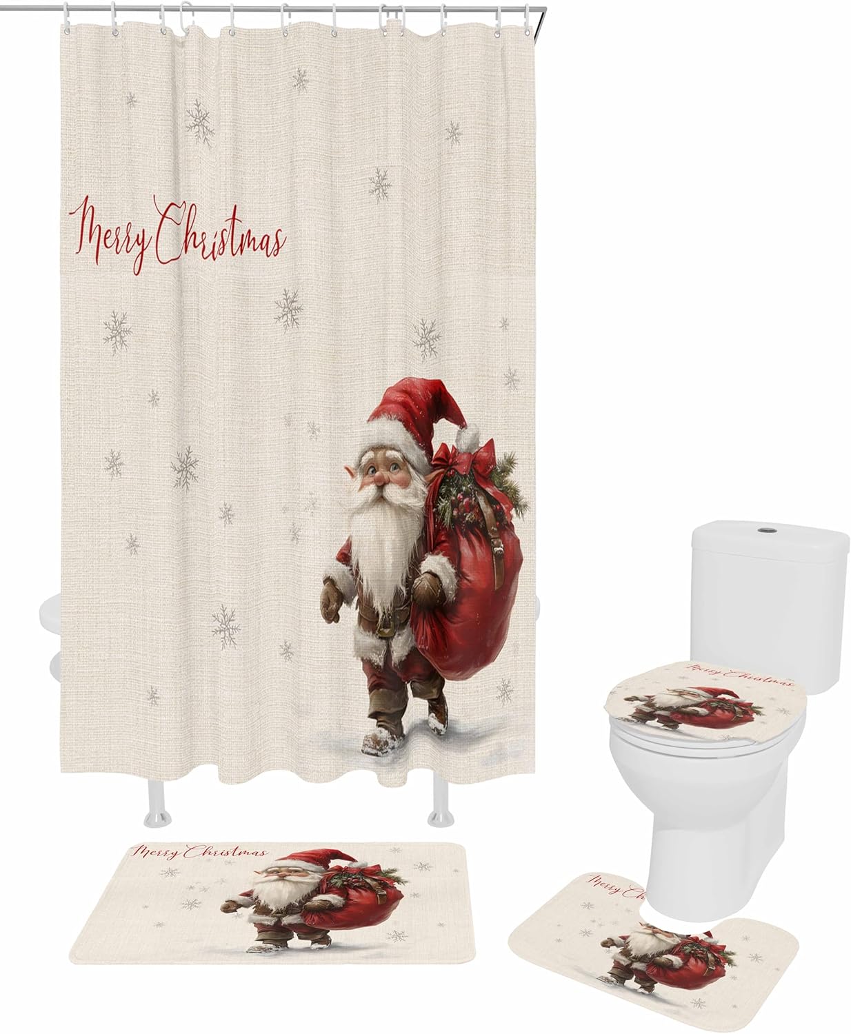 4-Piece Christmas Bathroom Set Retro Santa Accessories