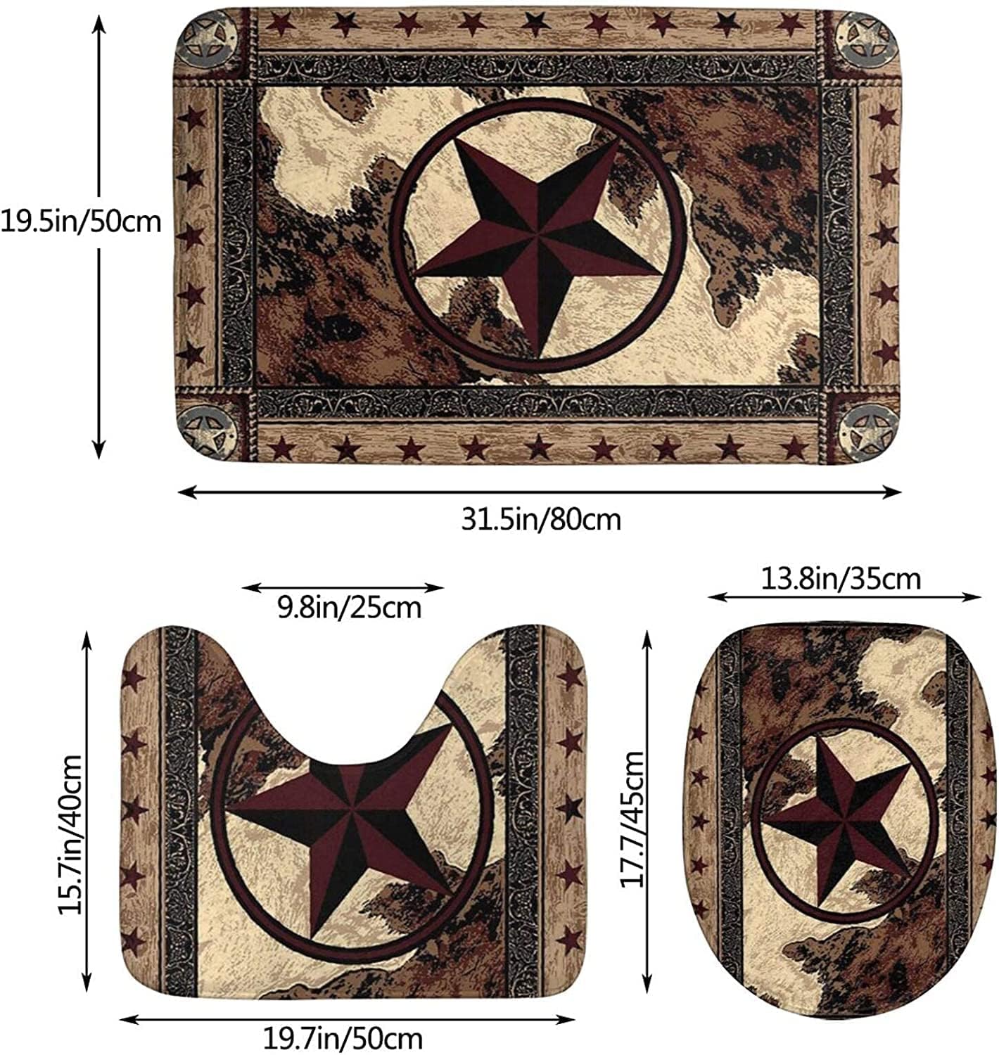 Giwawa Western Texas Star Bathroom Rug Set 3 Piece