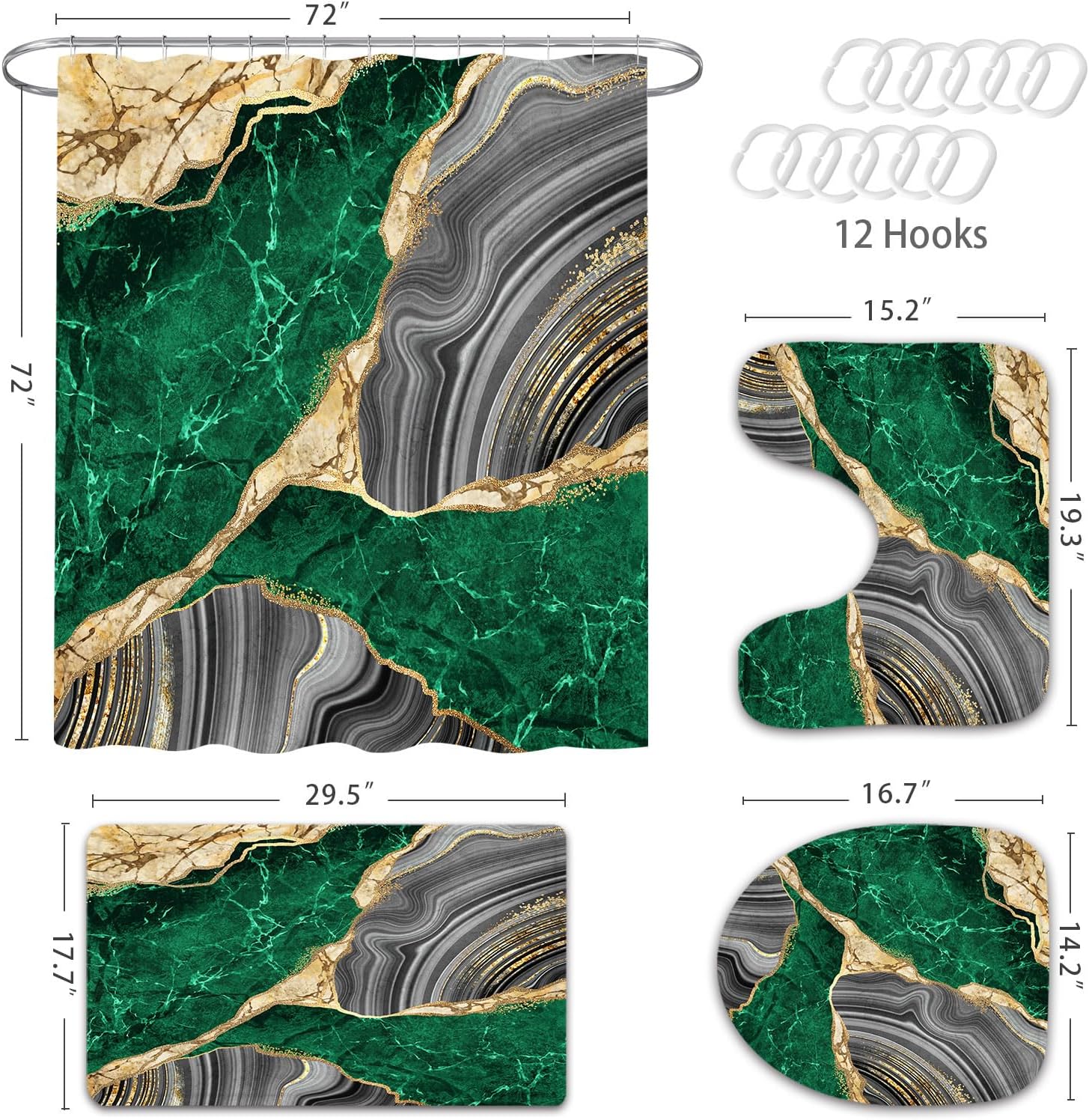 Elegance 4-Piece Marble Shower Curtain Set