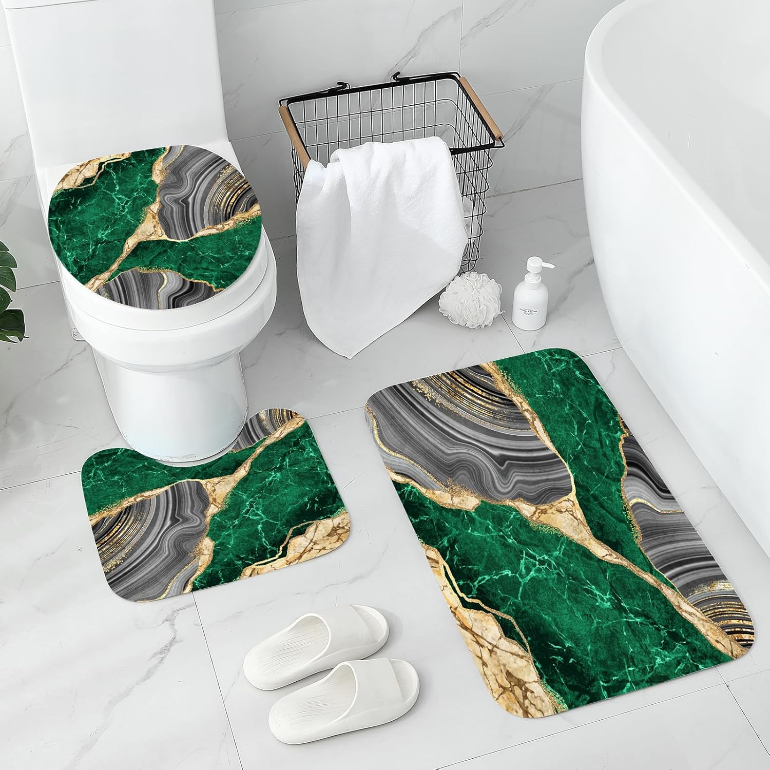 Elegance 4-Piece Marble Shower Curtain Set