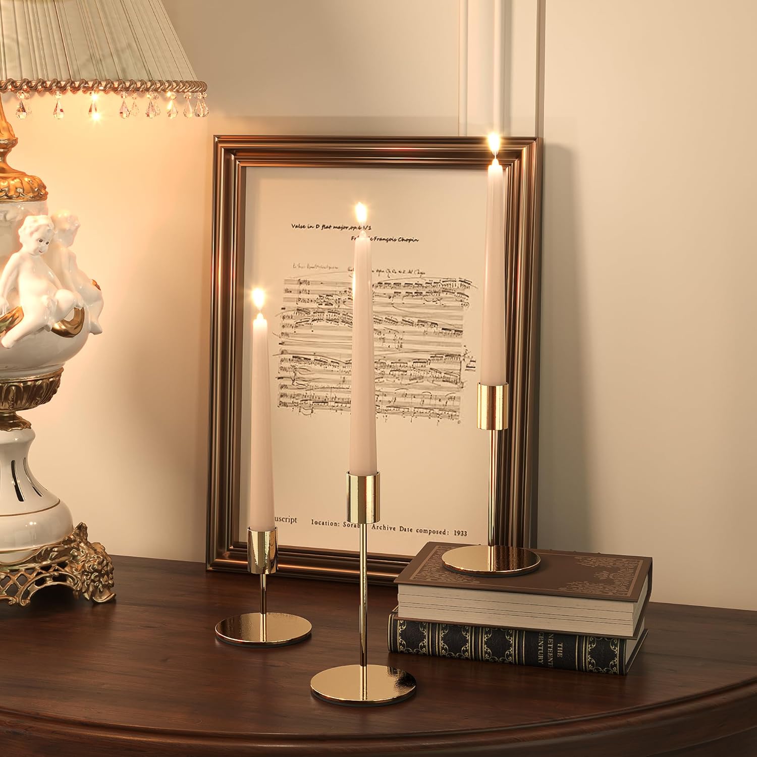 French Gold Taper Candle Holder Set