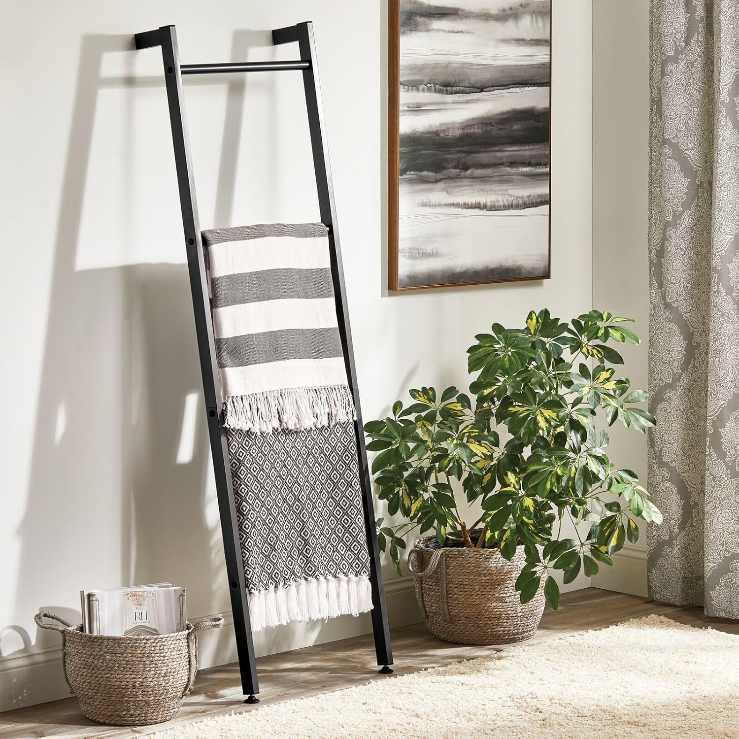 mDesign Decorative Wall Towel Rack with 4 Levels - Matte Black