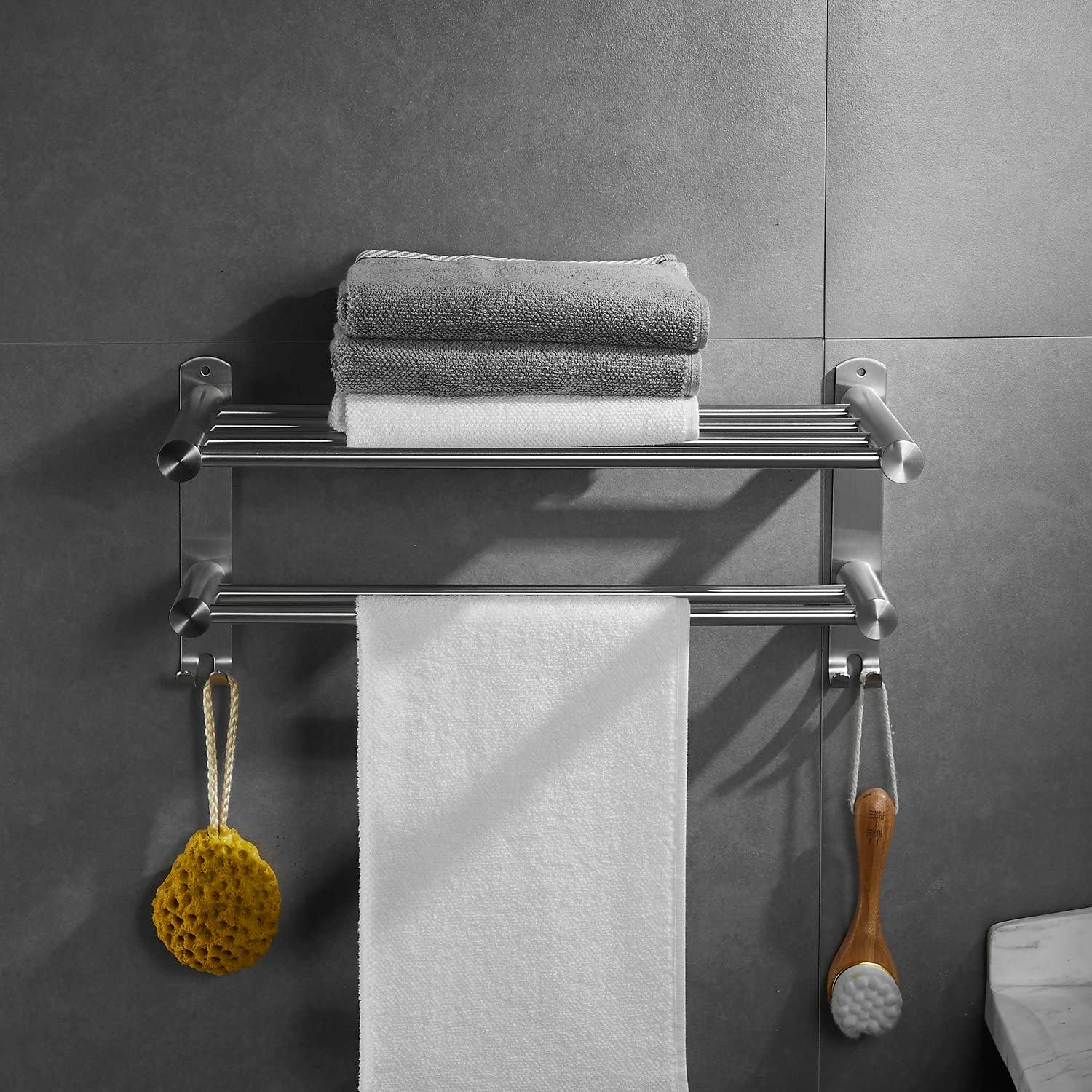 Leekayer Double Layer Towel Rack 40cm Brushed Nickel