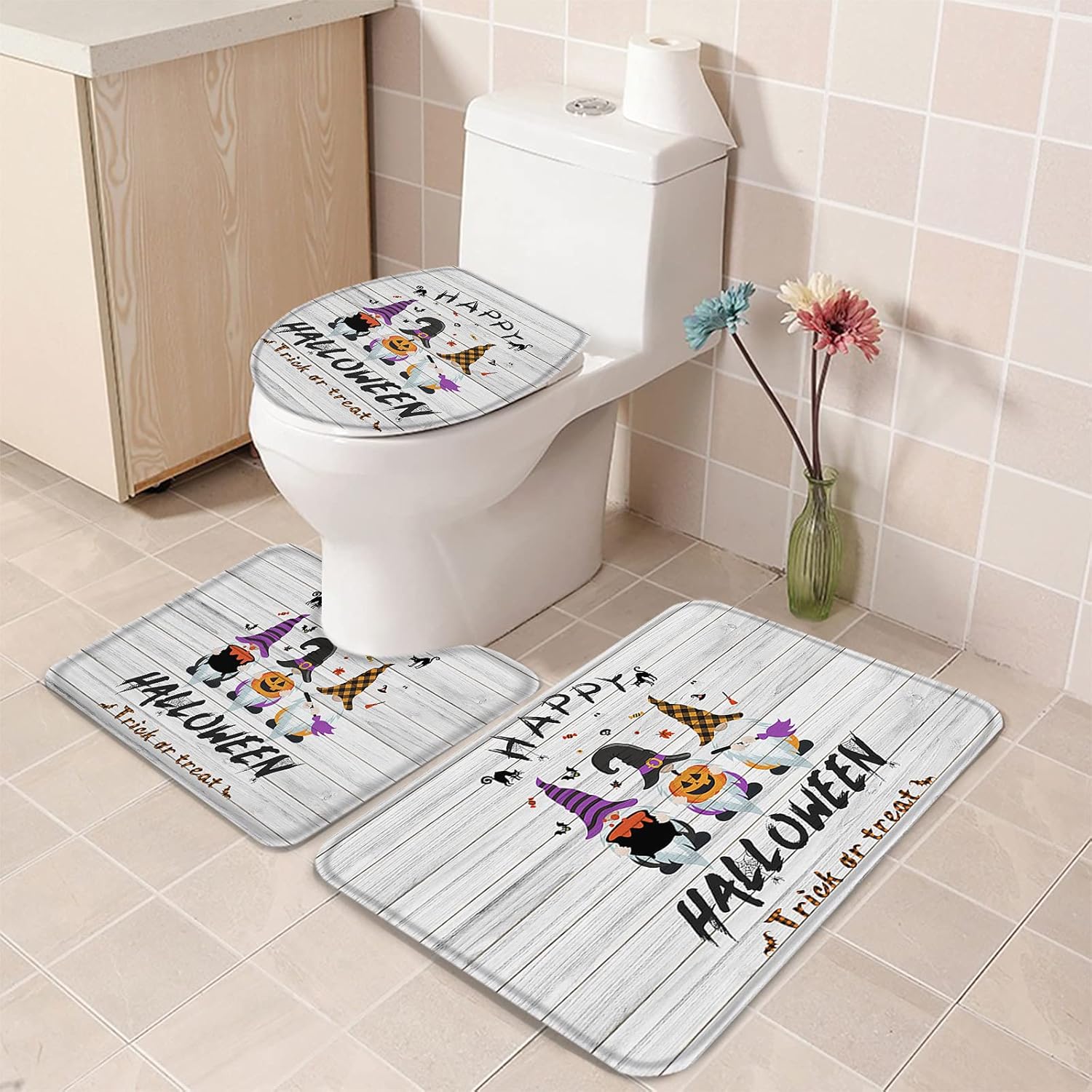 YESOF66 3 Piece Bathroom Rug Set with Non-Slip Backing