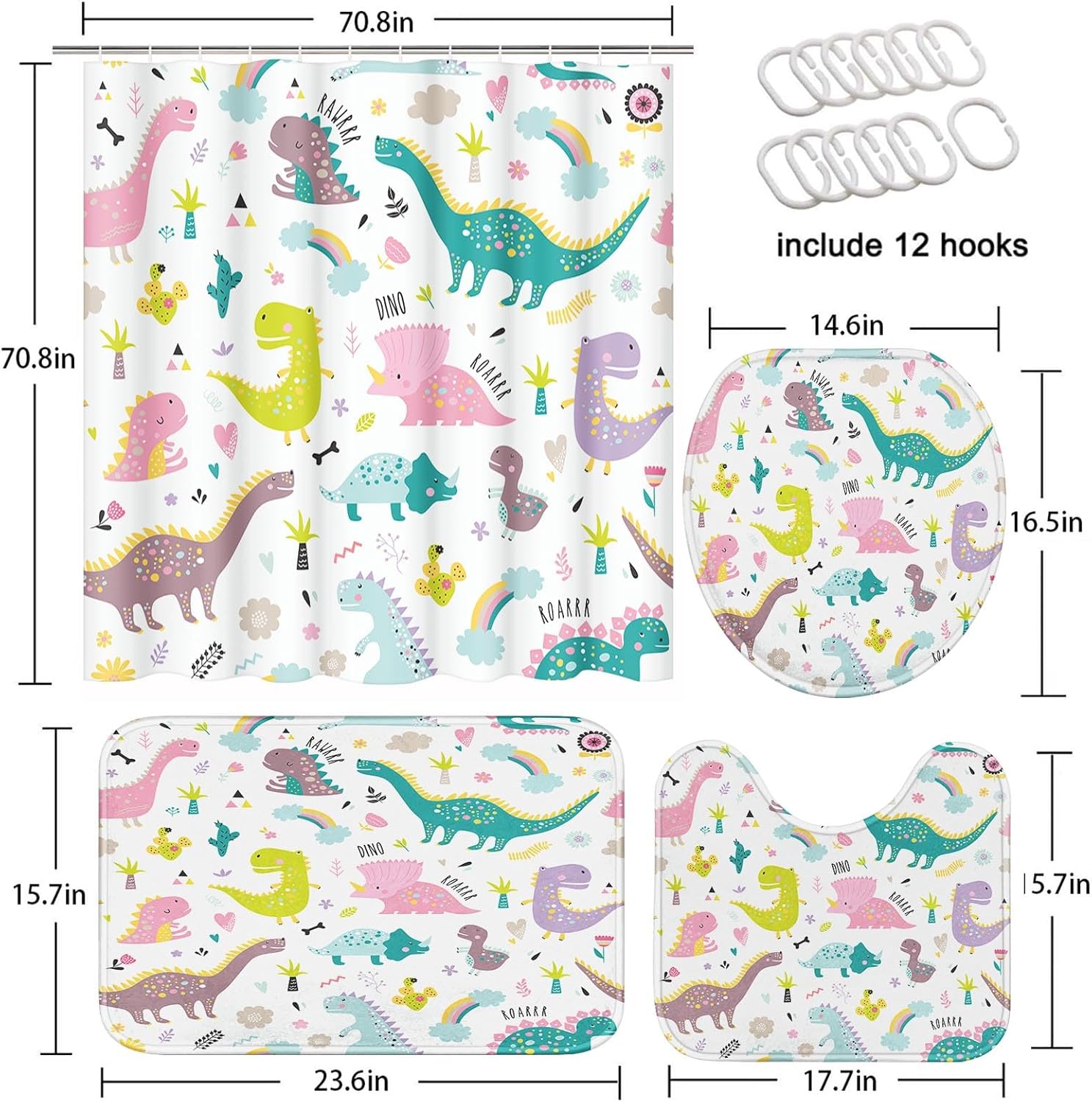 Arttown Dragon Dinosaurs Rainbow Pink Bath Set